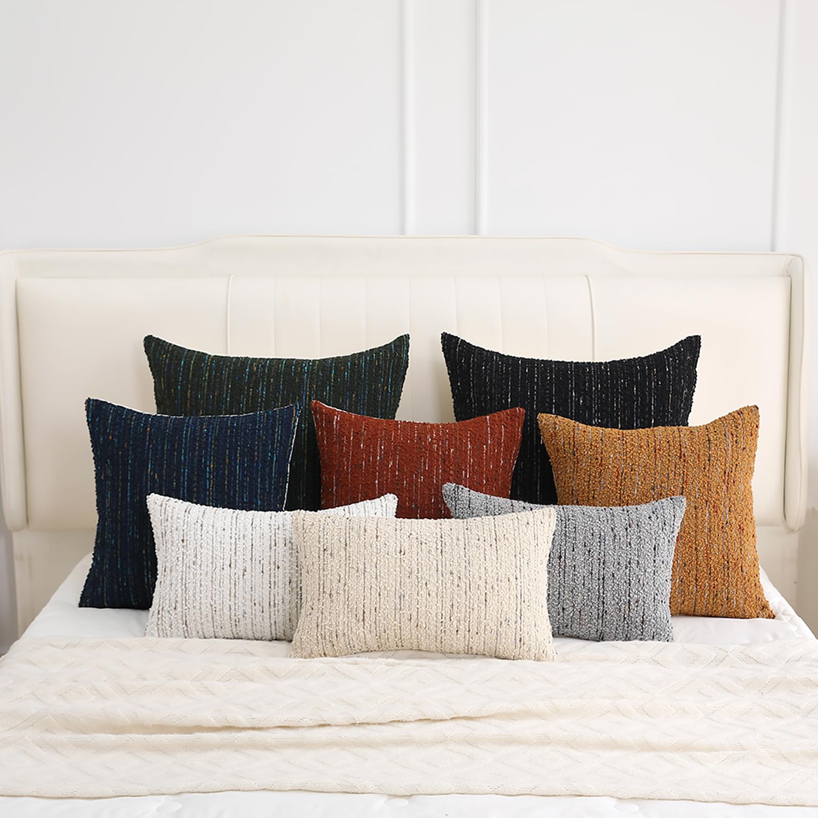 GIKKEARL Textured Boucle Lumbar Pillow Covers 12x20 Neutral Striped Throw Pillows Soft Modern Farmhouse Pillow Cases, 1pc Decorative Accent Rectangle Couch Cushion Cover for Bed Sofa, Cream Brulee 4