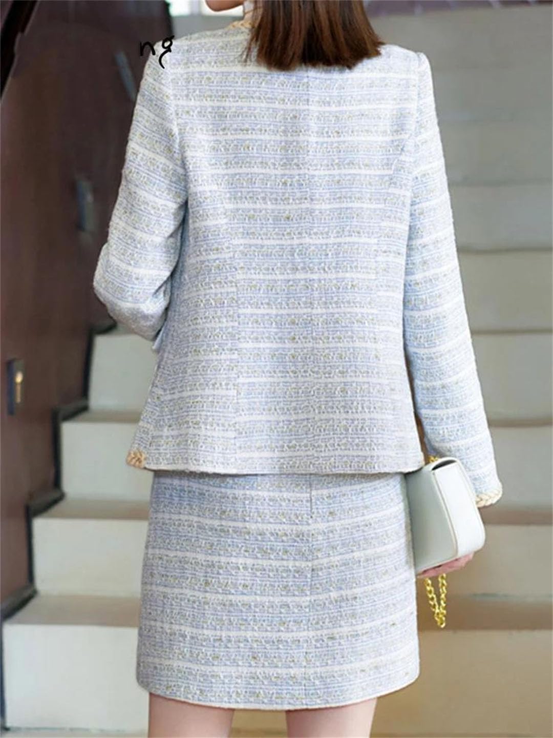 Women Striped Two Piece Set Blazer Skirt Office Work Outfit