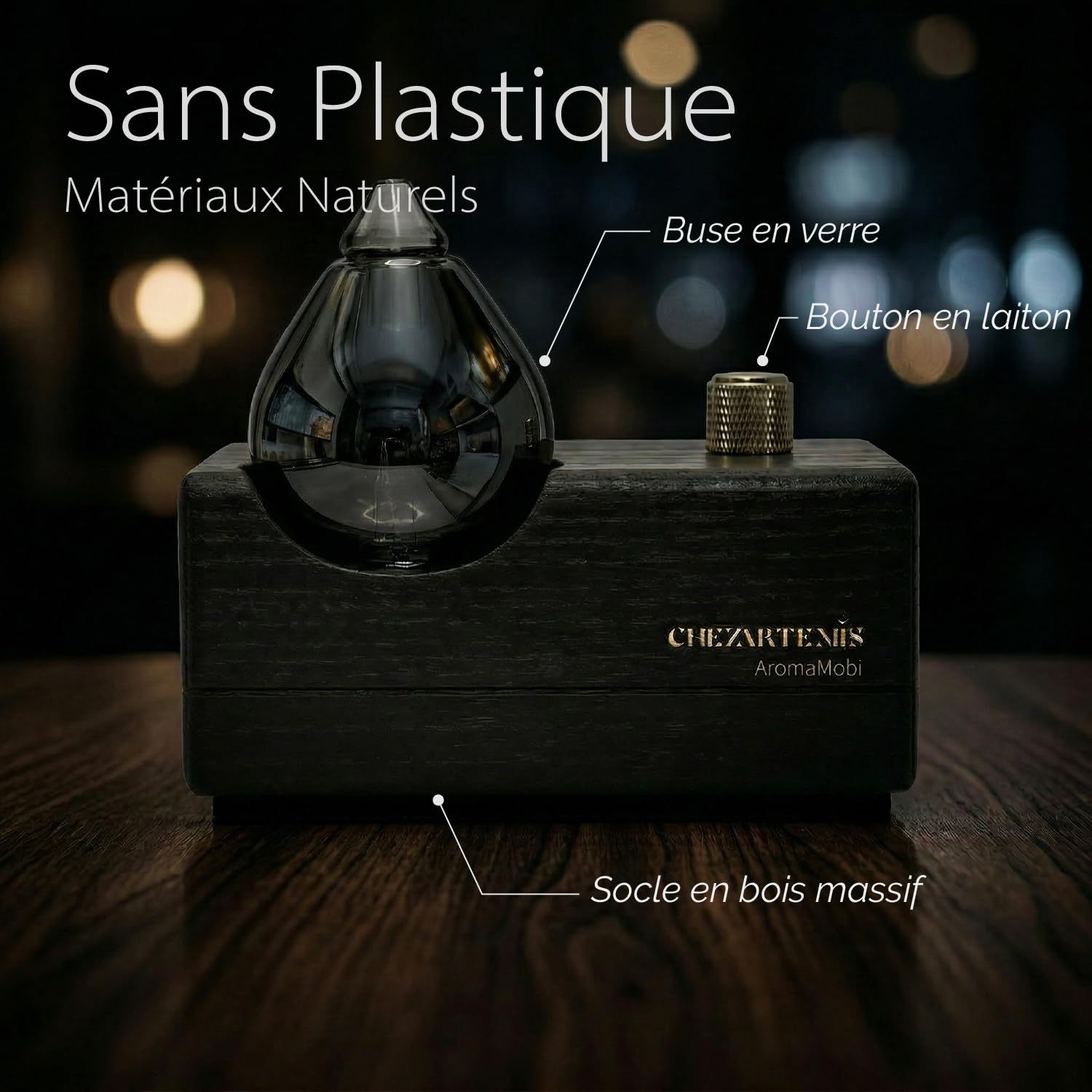 Black Obsidian Diffuseur Huiles Essentielles sans Eau pour Aromathérapie, Nébuliseur Verre Fumé et Bois Noir, Diffuseur Parfum sans Fil Rechargeable, Design Moderne pour Maison Yoga et Bureau