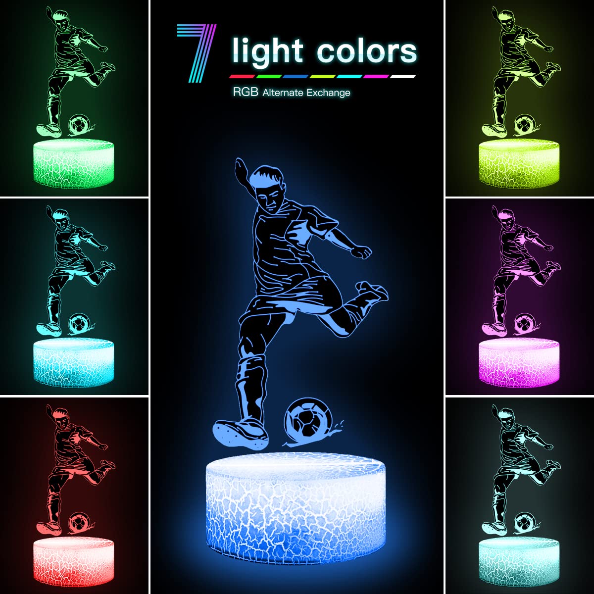 Zeaky Luce Notturna Calcio per Bambini, Giocattoli con Lampada a Illusione a LED con Cambio Colore 16 e Telecomando, Regalo di Compleanno di Natale per Ragazzi o Ragazze