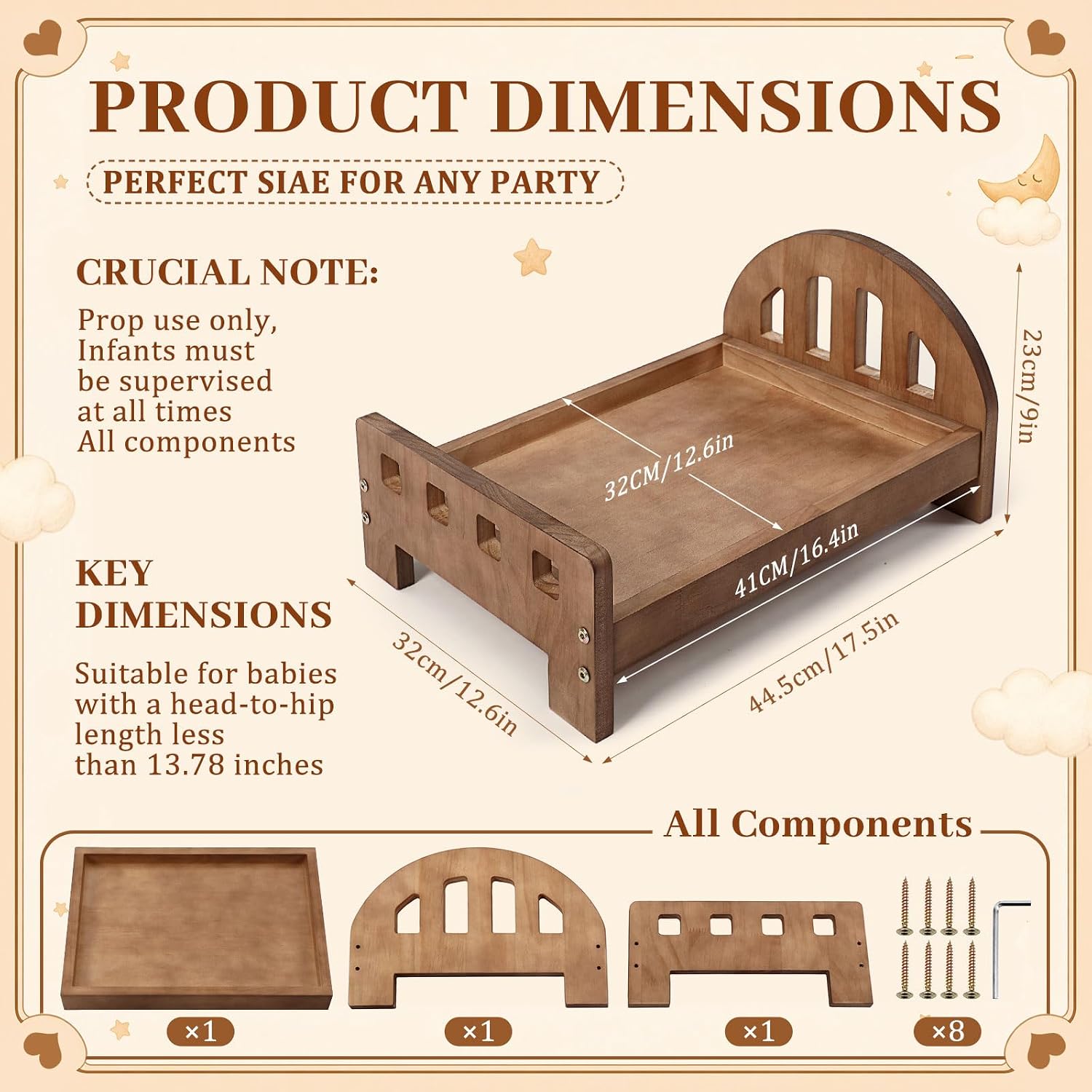 SiliFine Walnut Photography Props Bed, Mini Wooden Photography Bed