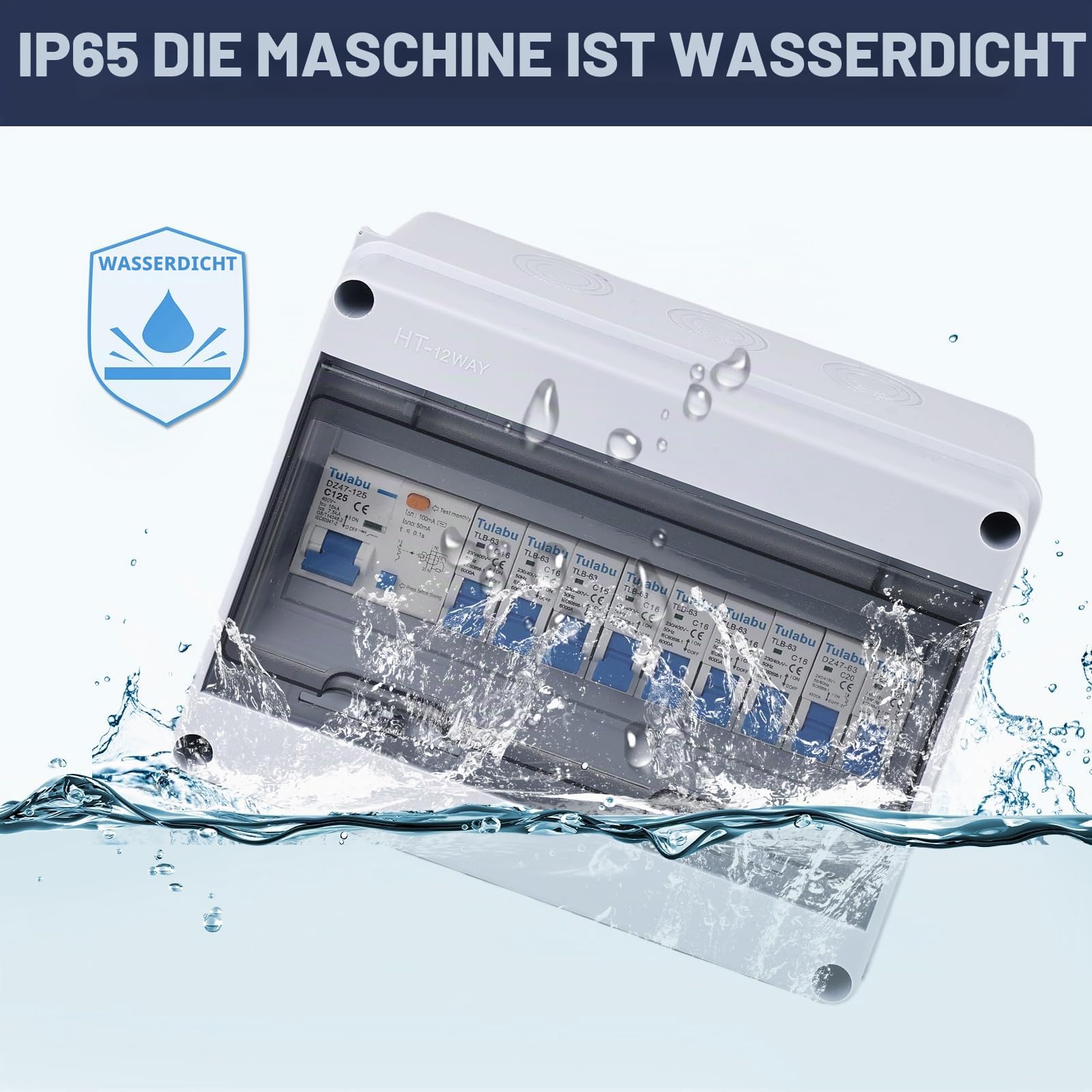 Sicherungskasten Aufputz IP65 mit Schutzschalter, Verteilerkasten mit Fi Schutzschalter, Unterverteilung Aufputz, Verteiler Kleinverteiler,Leistungsschalter 125A, AC Trennschalter 7x16A+2x20A