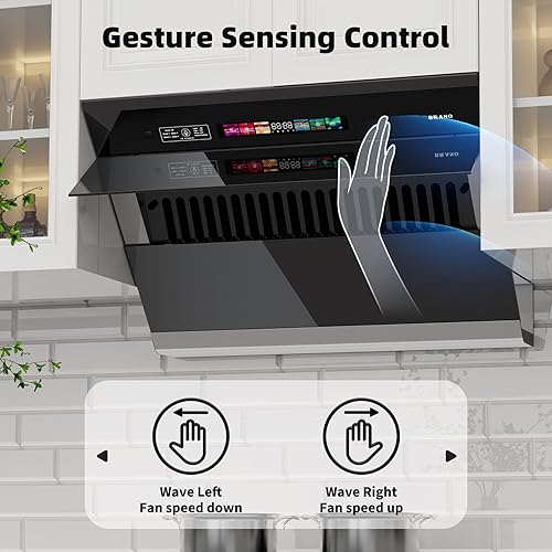 Miniatura 4 de BRANO Campana extractora para debajo del gabinete de 30 pulgadas, campana de ventilación de 900 CFM con control de vozgestostáctil, diseño único de