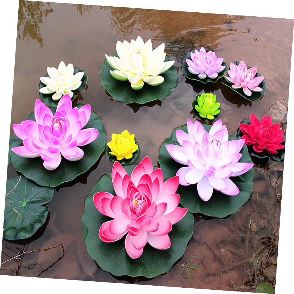 Cabilock 9piezas Flores De Lirio Flotantes Artificiales Decoración De Acuario Diseño Natural y Material PU para Tanques De Peces y Estanques