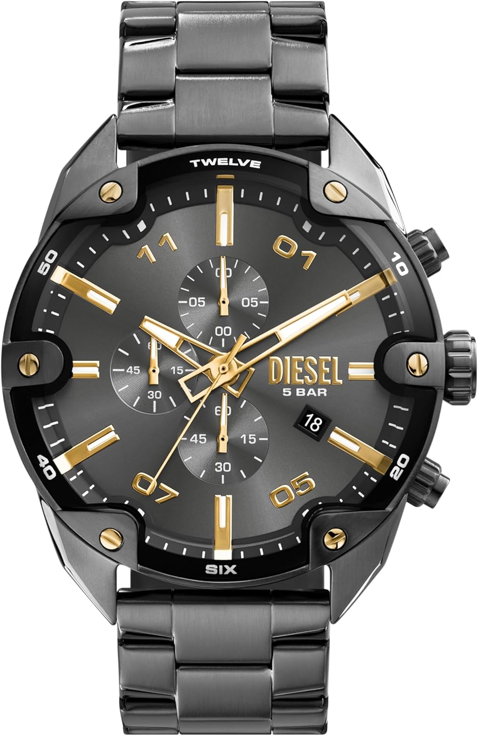 Amazon.com: Diesel Spiked Chronograph Gunmetal Gray and Gold Two