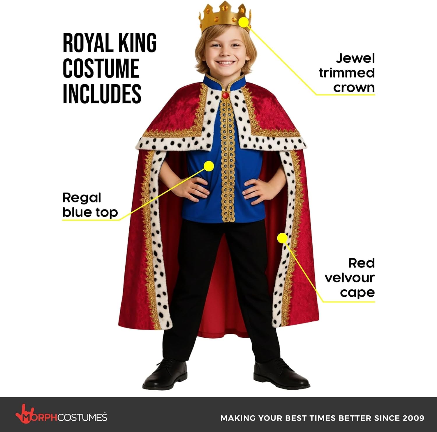Morph Royal King Costume For Boys, Kids King Costume, Prince Charming Costumes Kids, World Book Day Costumes For Boys