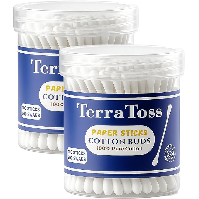 TerraToss Cotton Ear Buds [400 Swabs] | Premium Paper Stick Cotton Swabs | 100% Pure & Soft Cotton (200 Sticks)