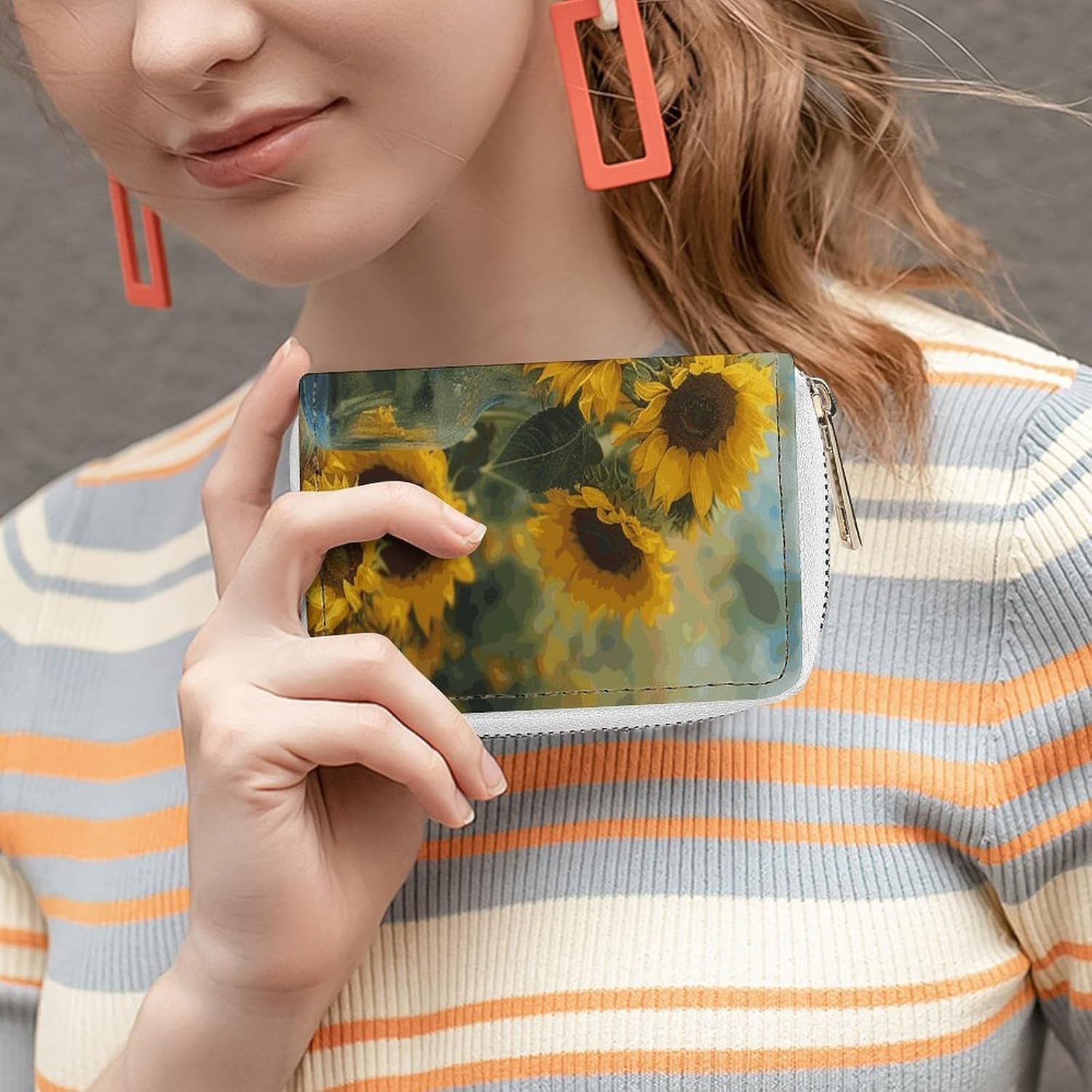 Bottle of Sunflowers Card Holder RFID Blocking,Credit Card Wallet for Women And Men,Card Case Organizer Bag with Zipper