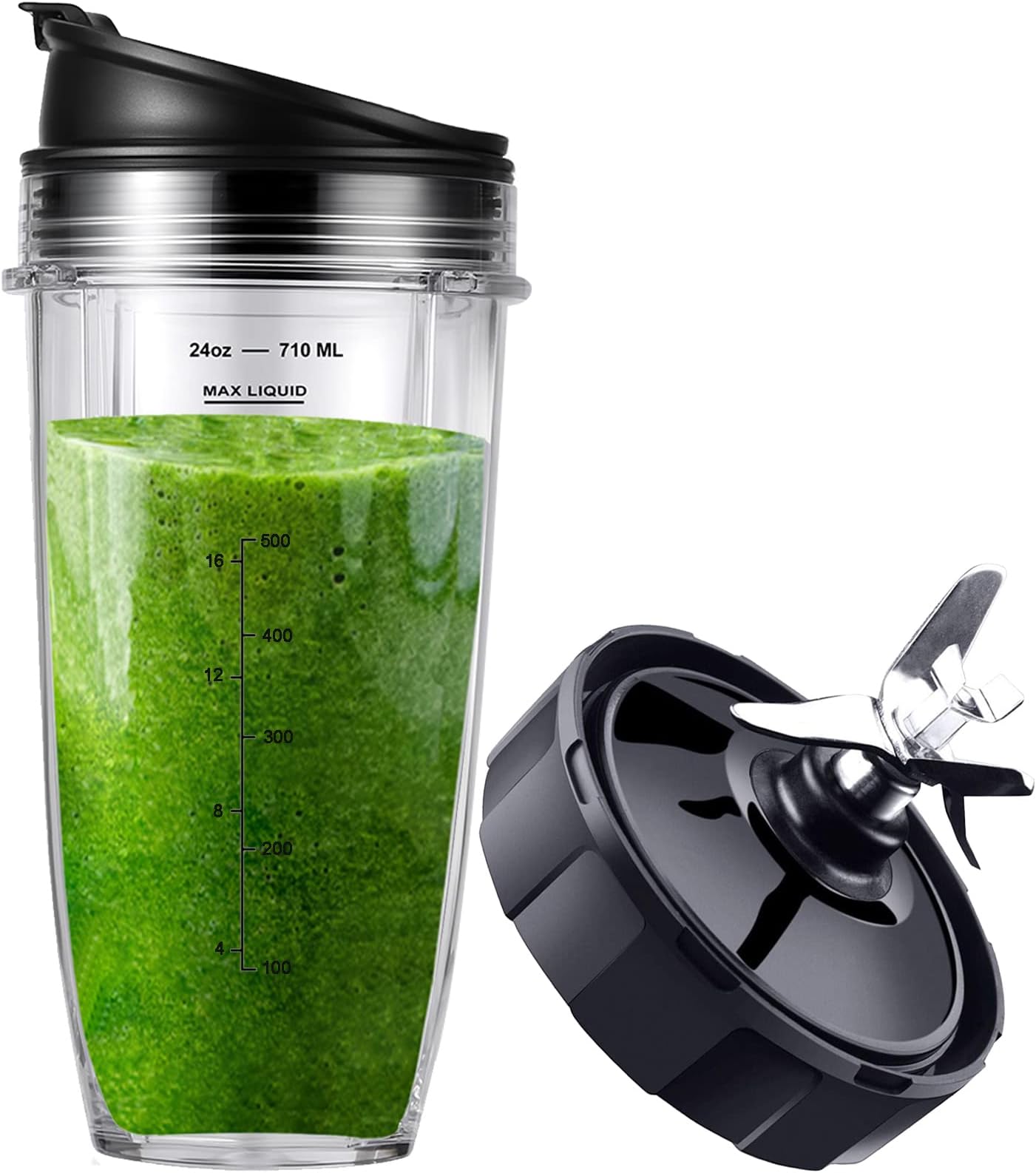 Ninja Blender Replacement Parts - 24OZ Ninja Blender Cups and 7 Fins Blade, Nutri Ninja Blender Parts Ninja Bullet Blender Cups for Auto iQ BL682-30 BL642-30 BL450-30 BL482-30 BL687CO-30 ect.