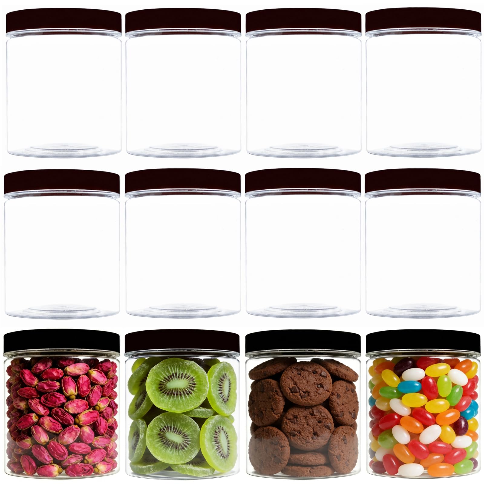 Photo 1 of 12 Pack 8 oz Plastic Jars with Black Lids