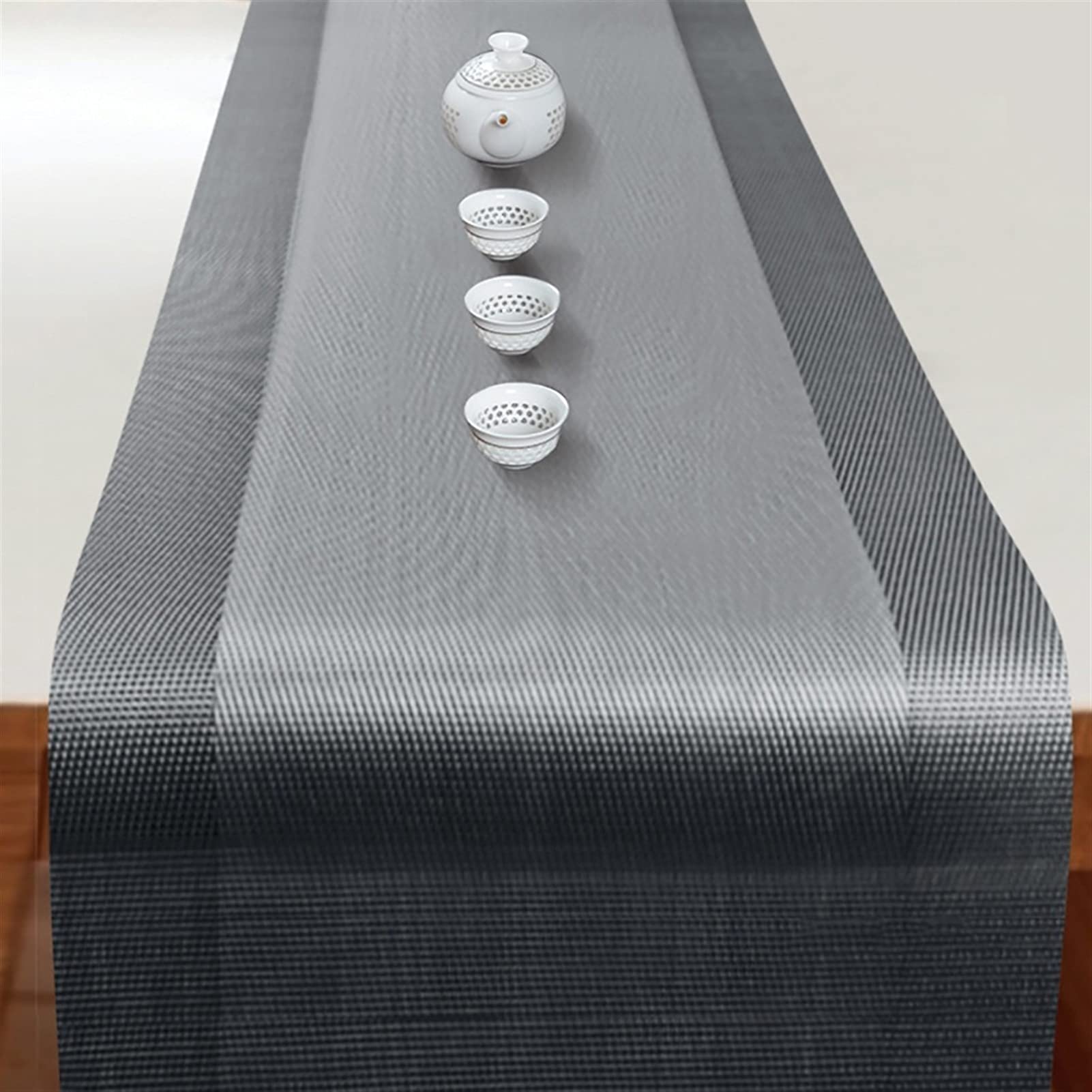 Chemin de table rectangulaire gris 30x300cm lavable pour protéger la table des taches