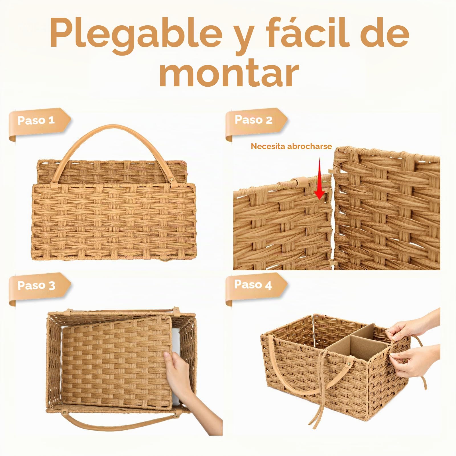 Organizador de Pañales, Cesta de Ratán PE Tejida a Mano para Bebé, Almacenamiento de Artículos de Bebé