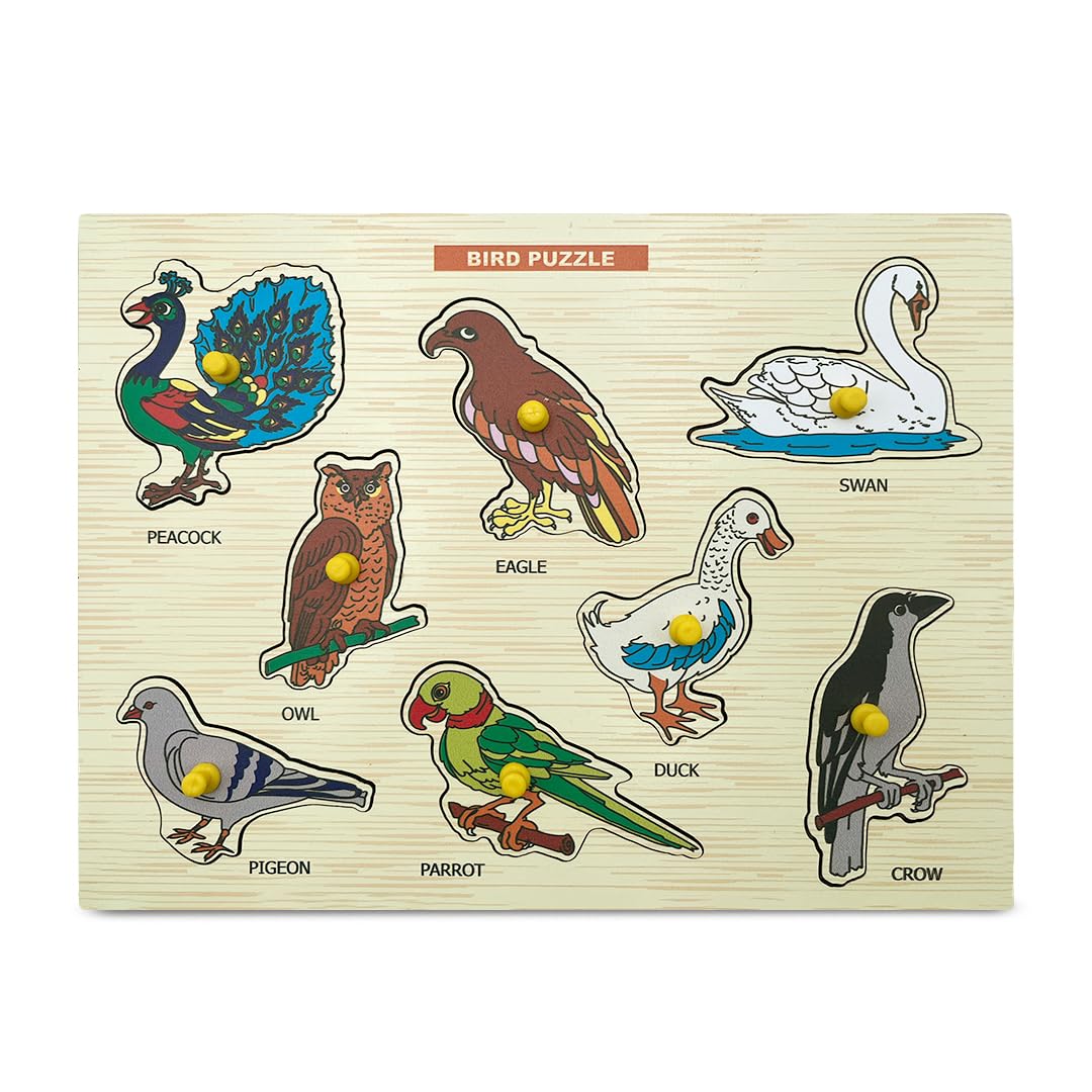 Little Genius Wooden Birds Puzzle Tray for Kids with Knobs - Fun