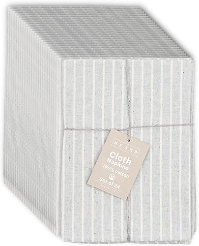 Miniatura 8 de MEEMA Juego de 4 servilletas de tela, a rayas grises, hechas con algodón reciclado, 19.5 x 18.5 pulgadas, servilletas lavables