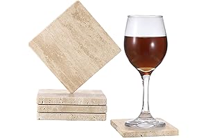 JUXYES 4 Pack Square Travertine Coasters Match Daily Life