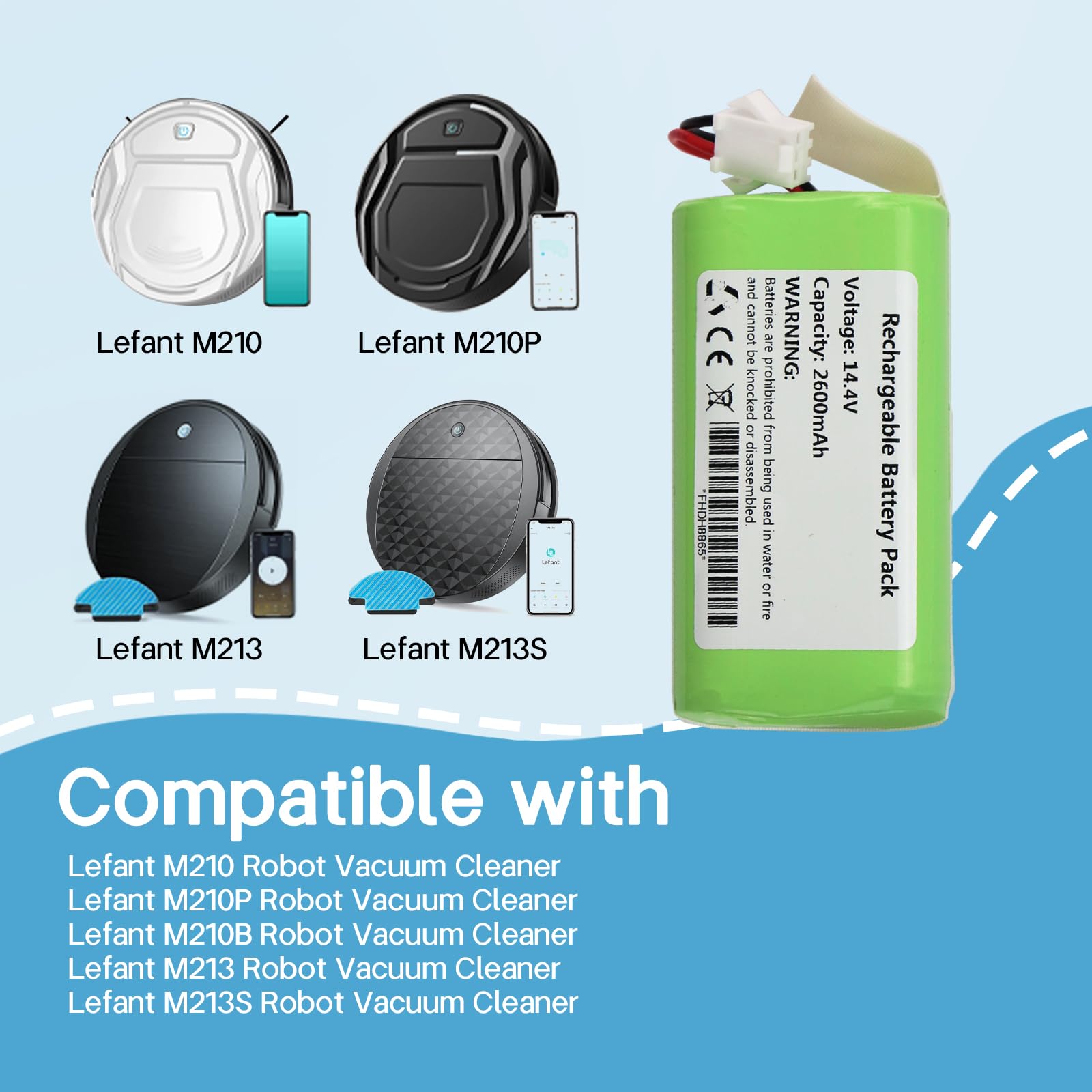 K KYUER Rechargeable Aspirateur Robot Batterie Pour Lefant M213 M213S
