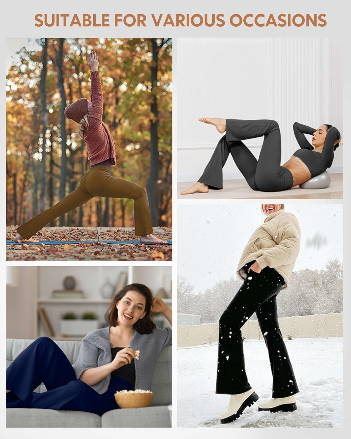 CL convallaria Flare Leggings Women's Fleece Lined Pants Thermal Warm Yoga Pants with Pockets - Image 6