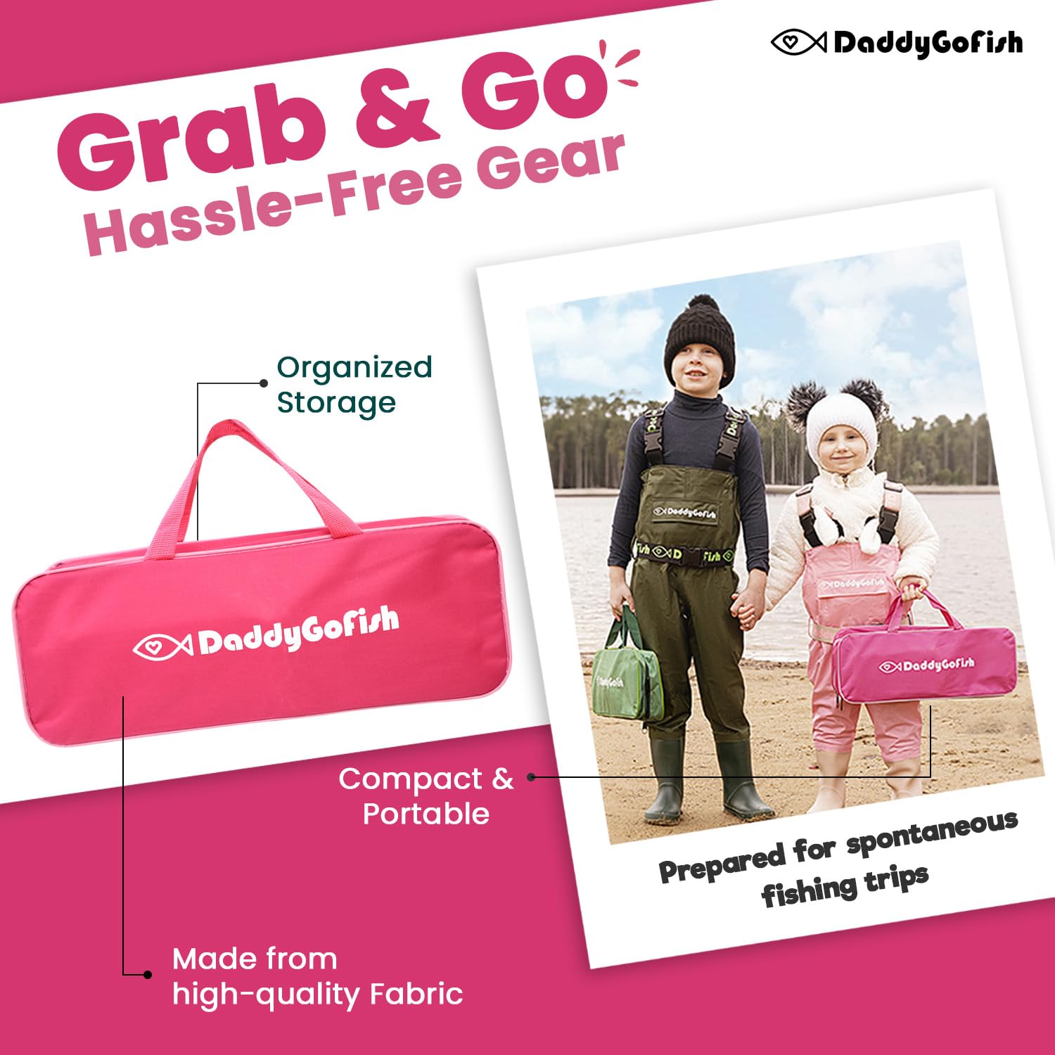 DaddyGoFish Ensemble Canne à pêche et Moulinet pour Enfants, Coffret de matériel de pêche, Petit équipement de première année pour garçons et Filles débutants