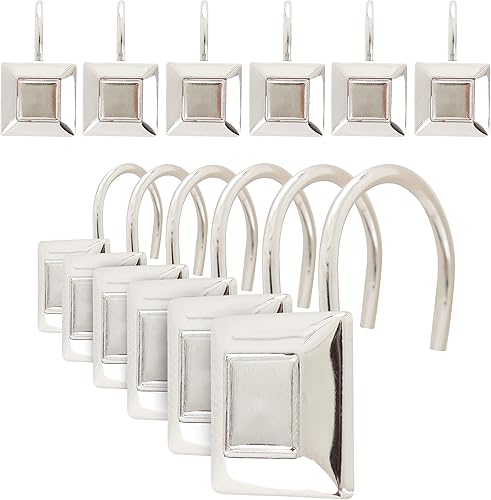 Hillcrest Home - Juego de 12 ganchos para cortina de ducha diseño cuadrado de diamante fácil de deslizar y a prueba de óxido colgador decorativo