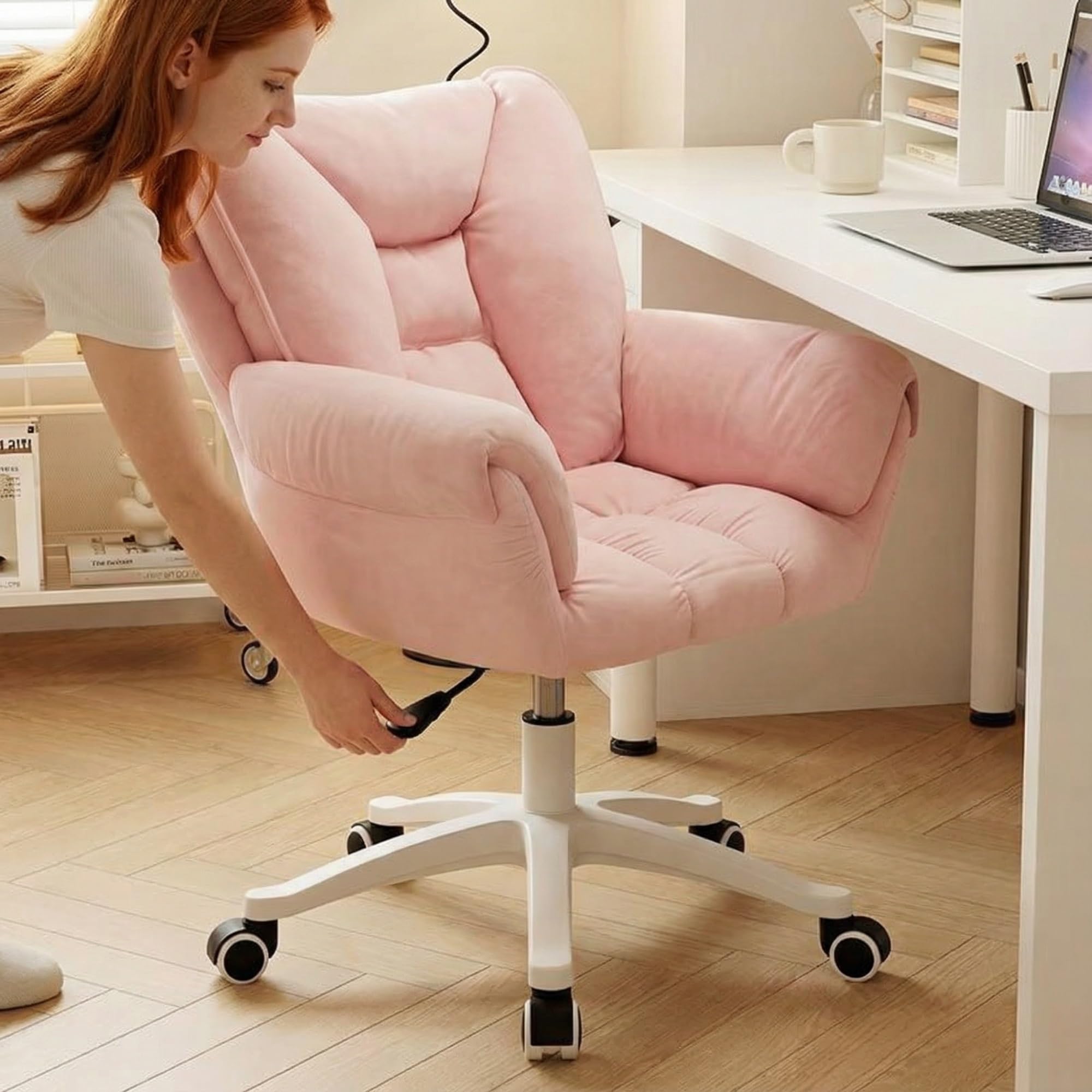 Chaise De Bureau, Coiffeuse À roulettes, Réglable en Hauteur, Capacité Charge Jusqu'à 120 Kg, for Domicile, Chambre Coucher, Cadeau(Pink)