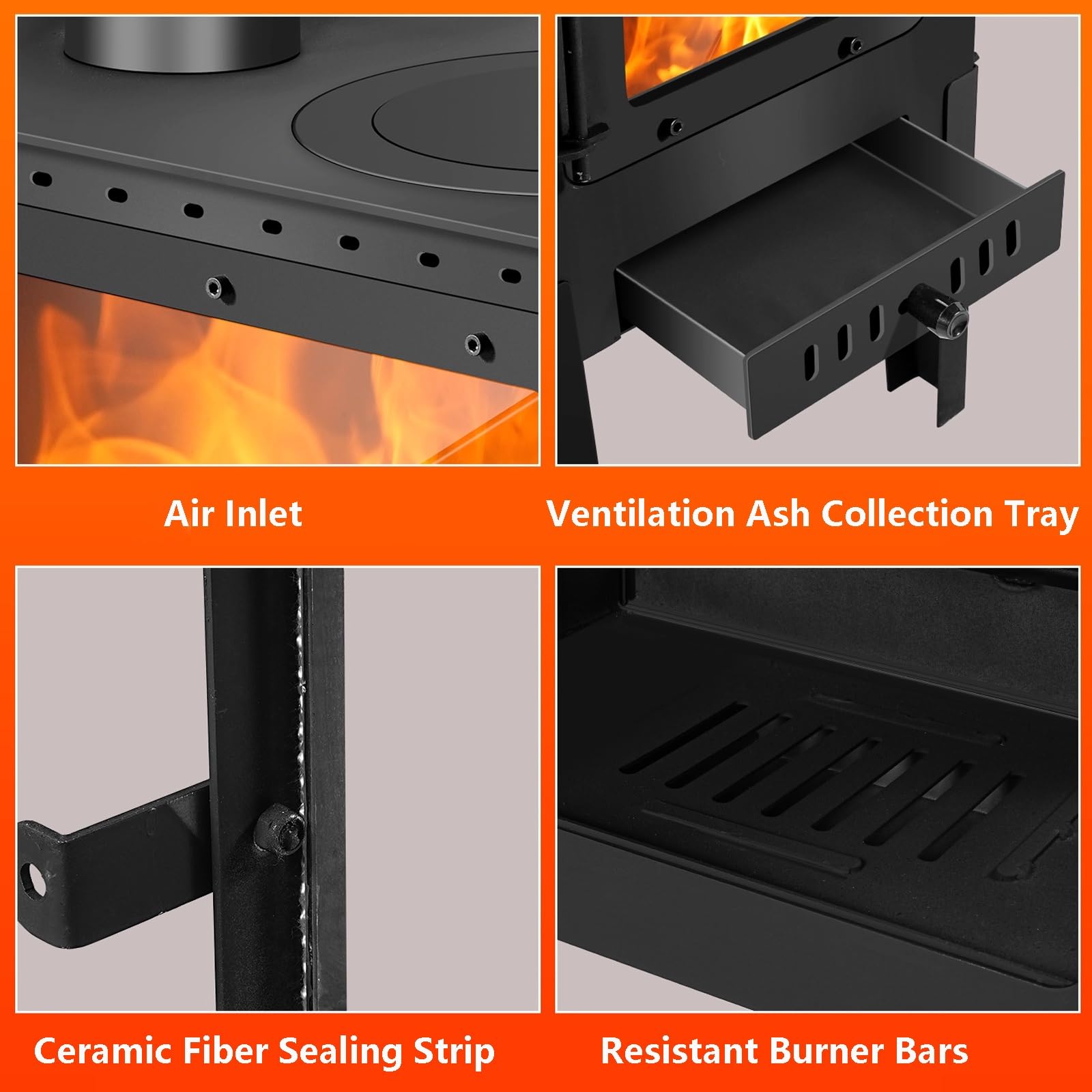 Stufa A Legna Ad Alta Efficienza – Riscaldatore In Acciaio Resistente Al Calore Con Visuale Del Fuoco Bifacciale, Riscaldamento Grande Spazio, Per Casa, Hotel(50 * 31 * 50cm)