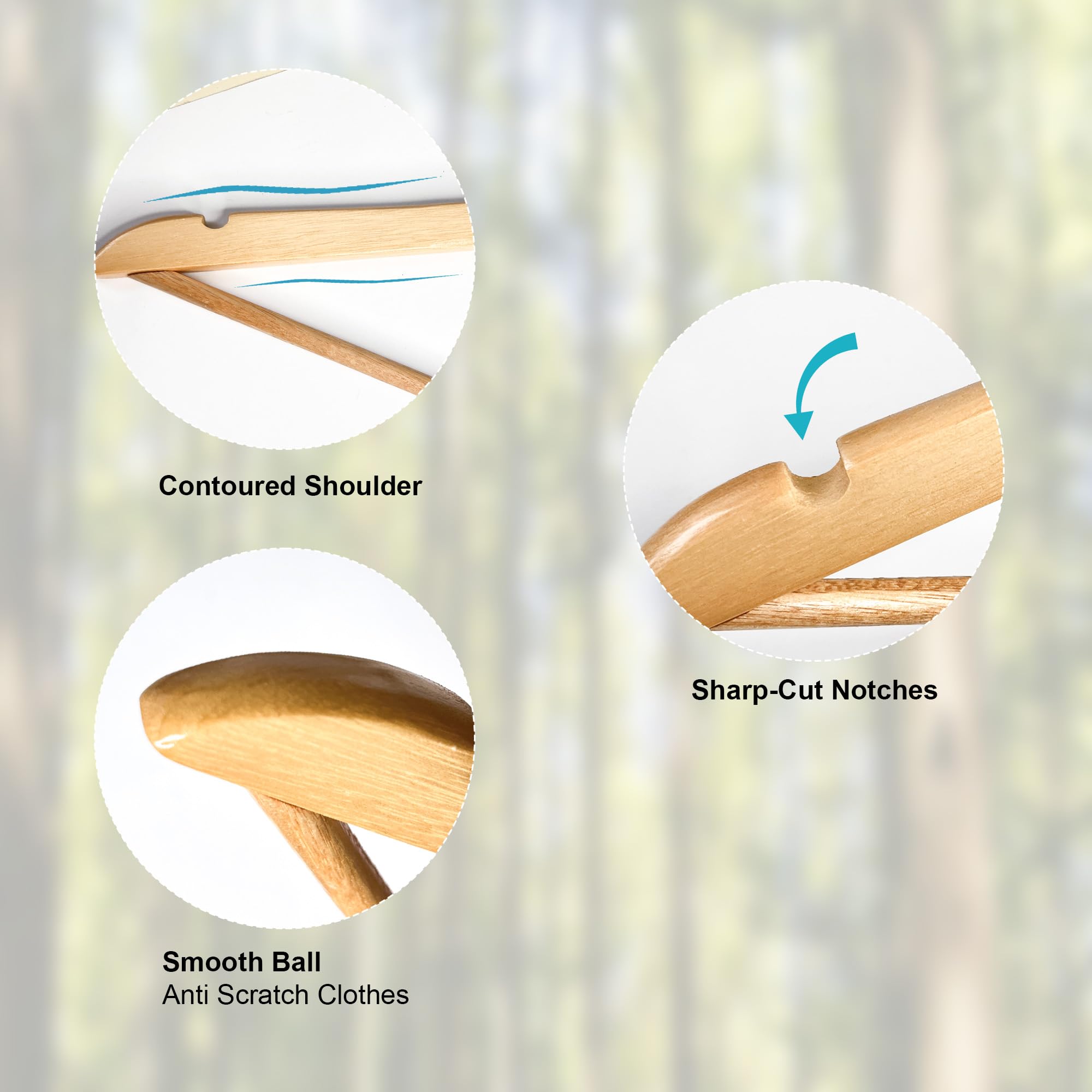 Grucce in legno naturale, con tacche antiscivolo, resistenti, per camicie, giacche, vestiti, pantaloni, confezione da 20