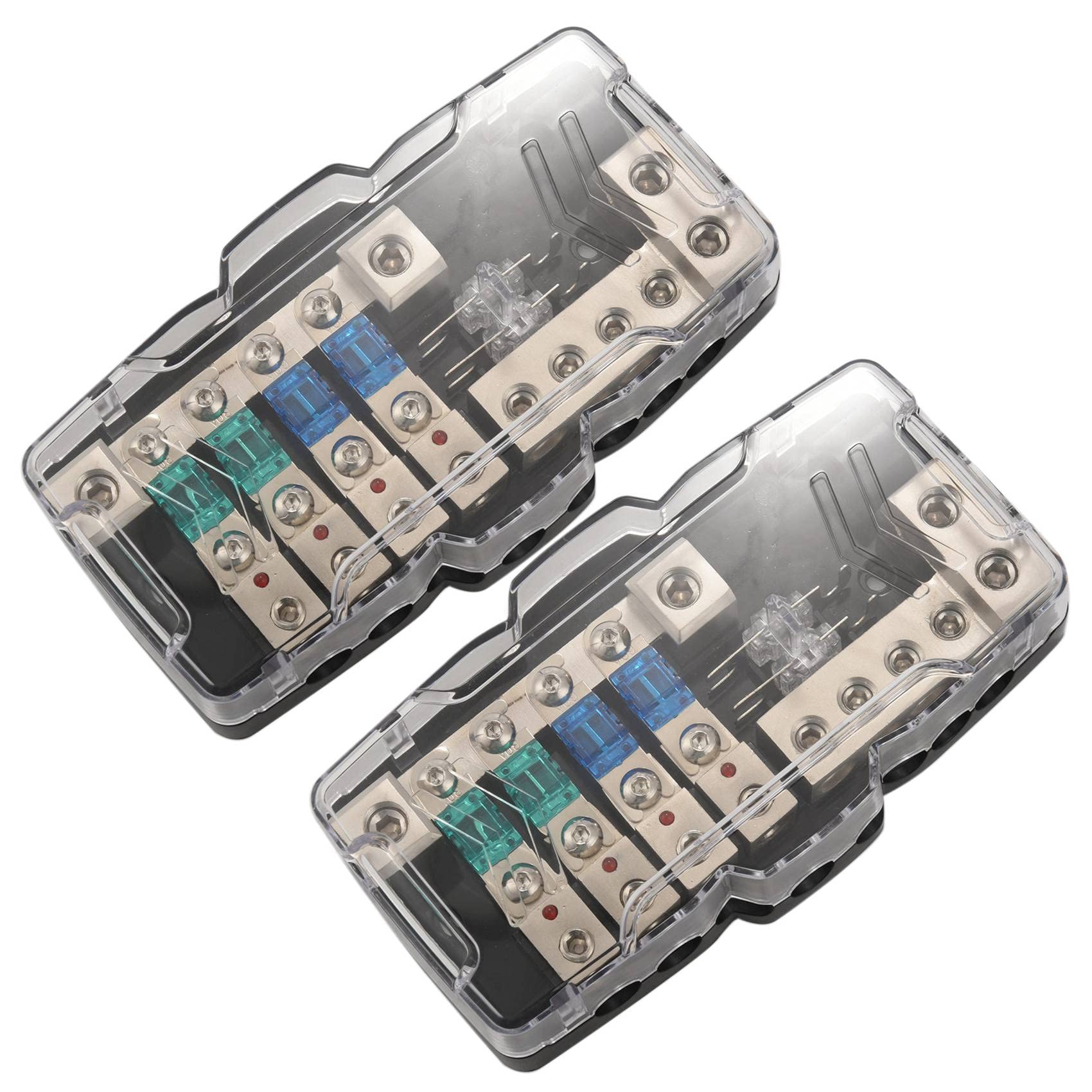 2 portafusibles multifunción LED para coche, estéreo, ANL, distribución 0/4Ga, 4 vías, caja de fusibles