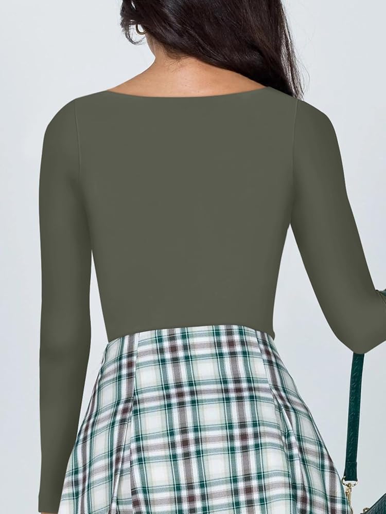 Amazon.com: REORIA Women's Sexy Basic V Neck Long Sleeve