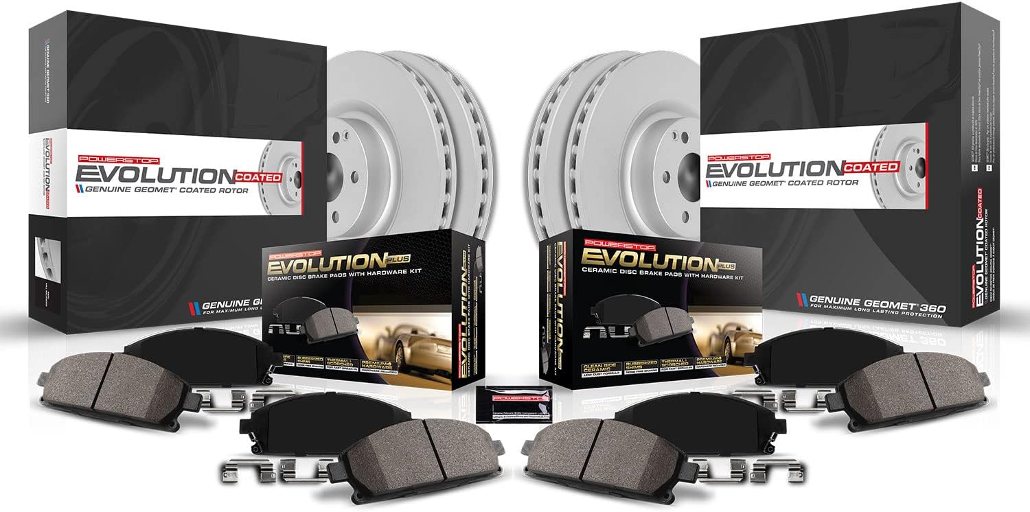PowerStop Front and Rear Brake Kit For Hyundai Sonata 2020-24 | Kia K5 2021-24 - Fully-Coated Disc Rotors with Z17 Ceramic Brake Pads Replacement, CRK8809