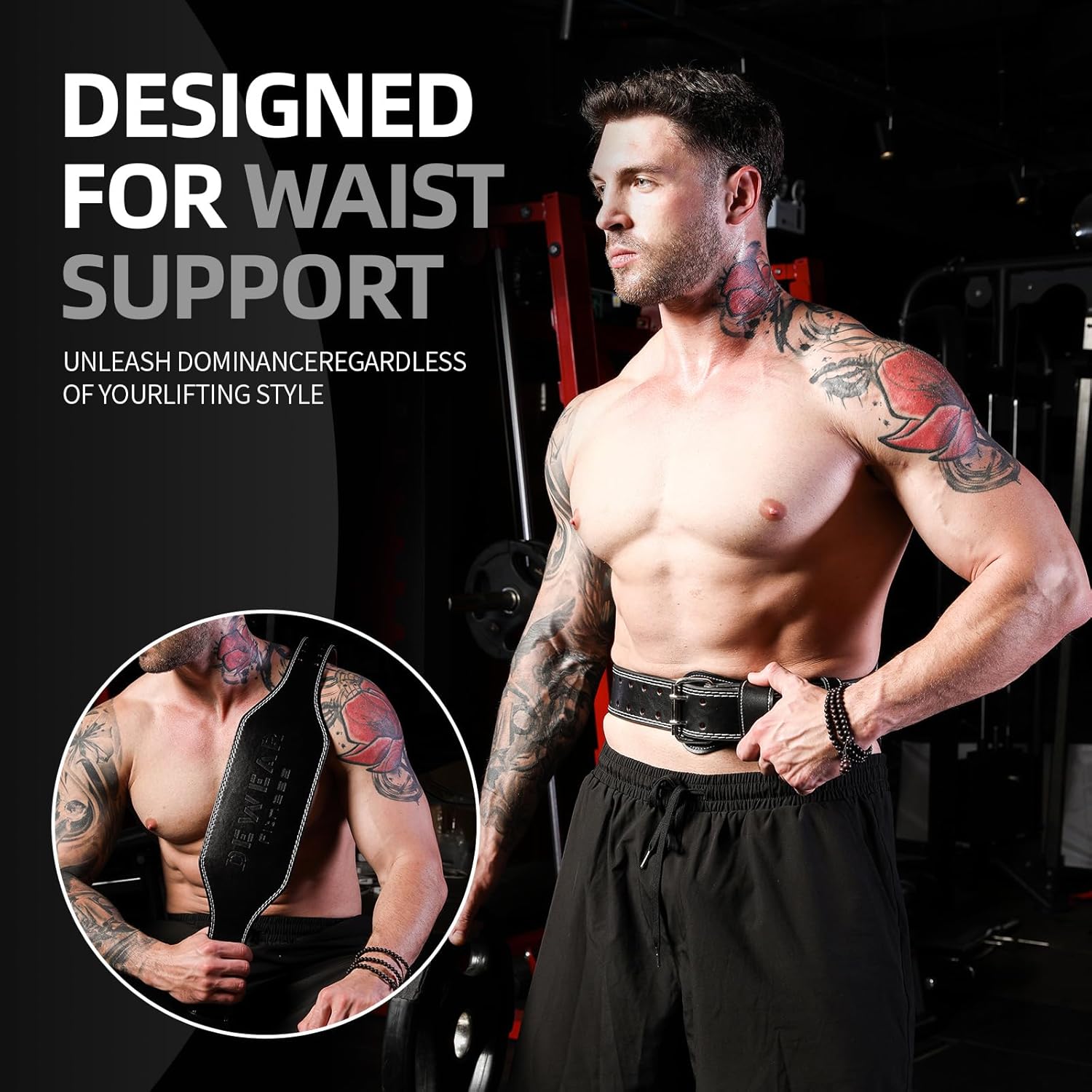 Leather Weight Lifting Belt, 4”& 6”Padded Lumbar Back Support, 10 Adjustable Holes, Gym Weight Belt Ideal for Deadlift, Powerlifting, Bodybuilding and Squat - Image 8