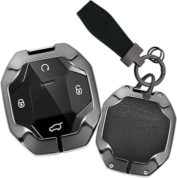 Leather Smart Key Fob Case Fit for Chery Jetour T1 T2 I-DM 2025 2026 | Car Key Protector for Chirey Jetour T2 Traveler 2025 2026 Accessories Zinc Alloy Key Cover Holder Keyring 4 Buttons-B Black