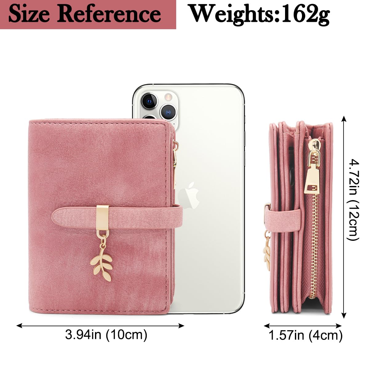 Portafoglio Donna Piccolo Portafogli Pelle PU RFID Blocco Elegante Corto Portamonete per donna con 17 Porta Carta di Credito Cerniera (Rosa)