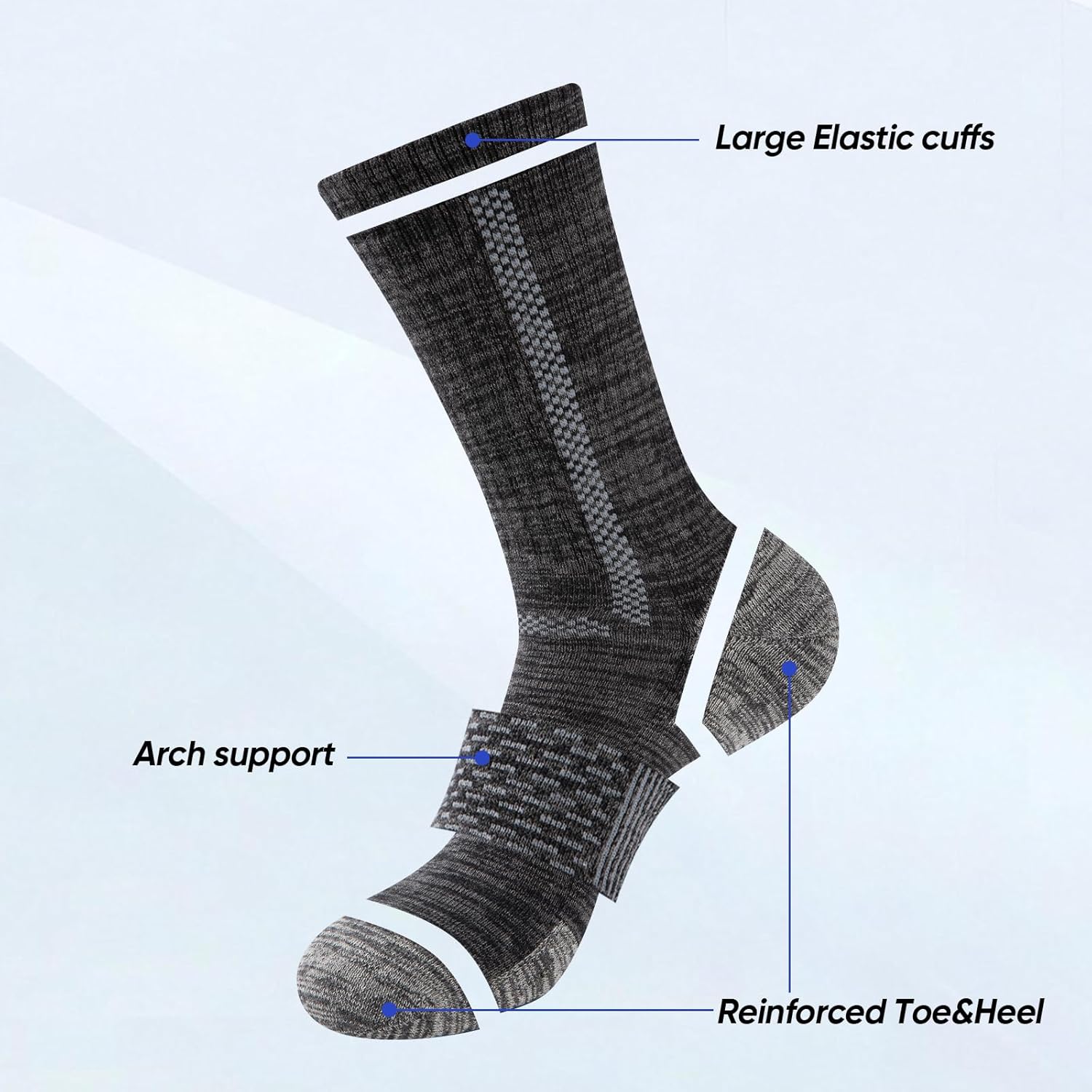 Heatuff Mens Crew Socks, 6 Pairs Cotton Boot Cushioned Socks,Moisture-Wicking Work Hiking & Athletic Outdoor Socks - Image 4