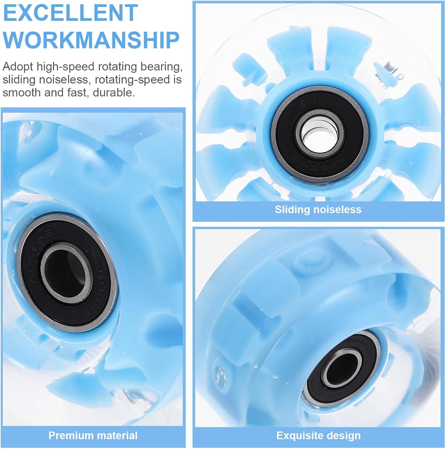 BESPORTBLE 4pcs Luminous Roller Skate Wheels Blue Light up Quad Wheels Outdoor Skating Accessories Replacement Set and Adults