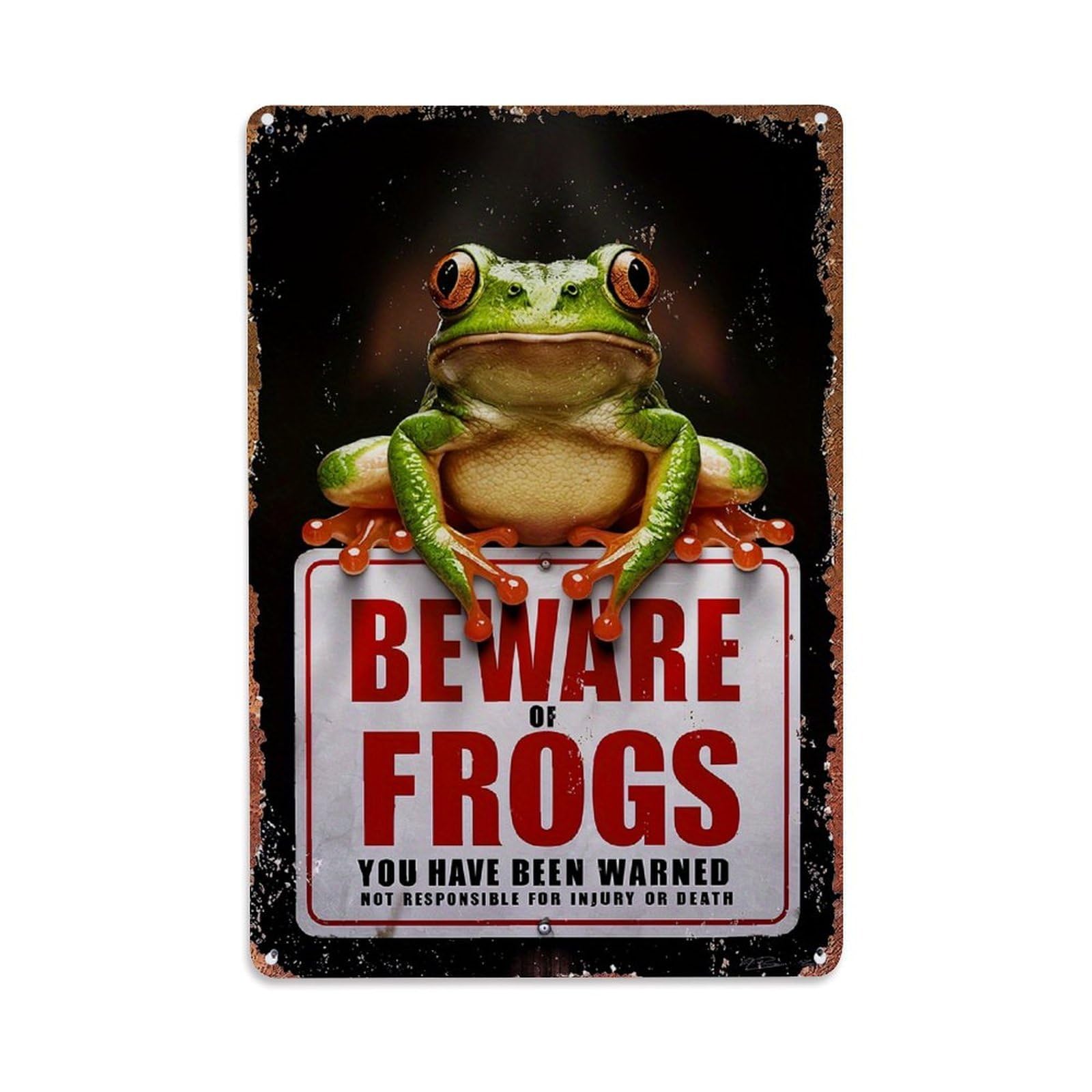 Beware Of Frogs Sign Frog Vintage Tin Sign Retro Metal Wall Decor Metal Poster, Home Bar Garage Farmhouse Cafe Wall Art Decoration 8x12Inches