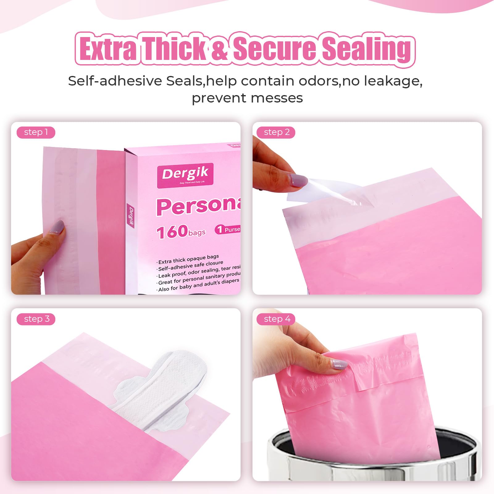 Personal Care Sanitary Disposal Bags(320 Counts),Sanitary Napkin Disposal Feminine Hygiene Bags,with Pouch, Black & Pink, Bundle