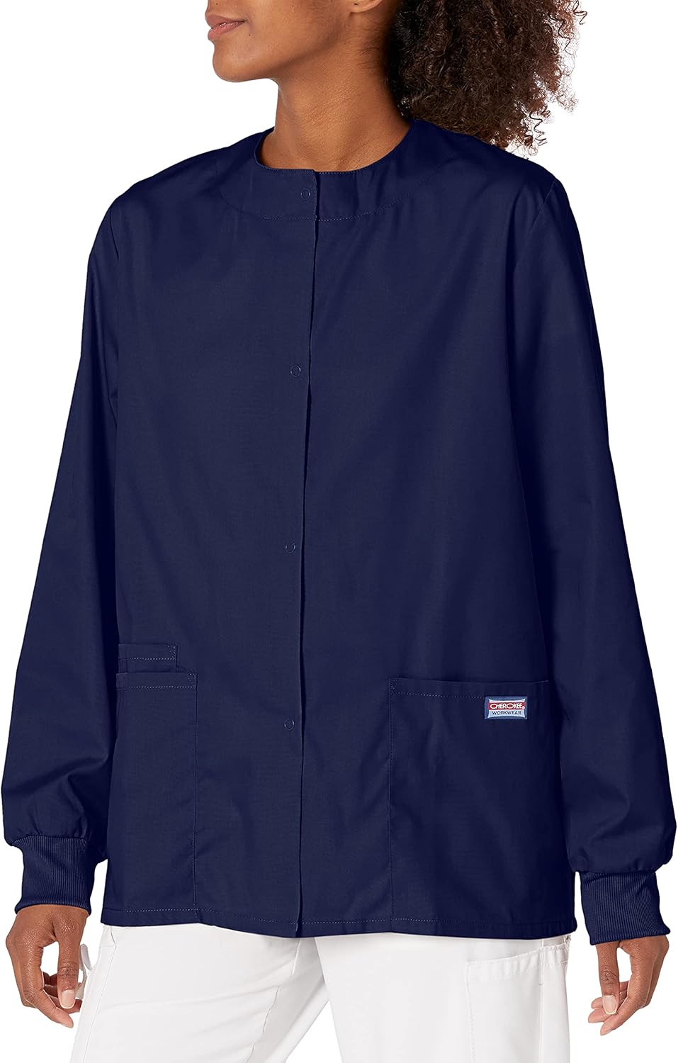 Cherokee scrubs jacket for women, Snap Front Warm-Up Jacket with 3 Pockets and Easy Care - 4350 - Image 3