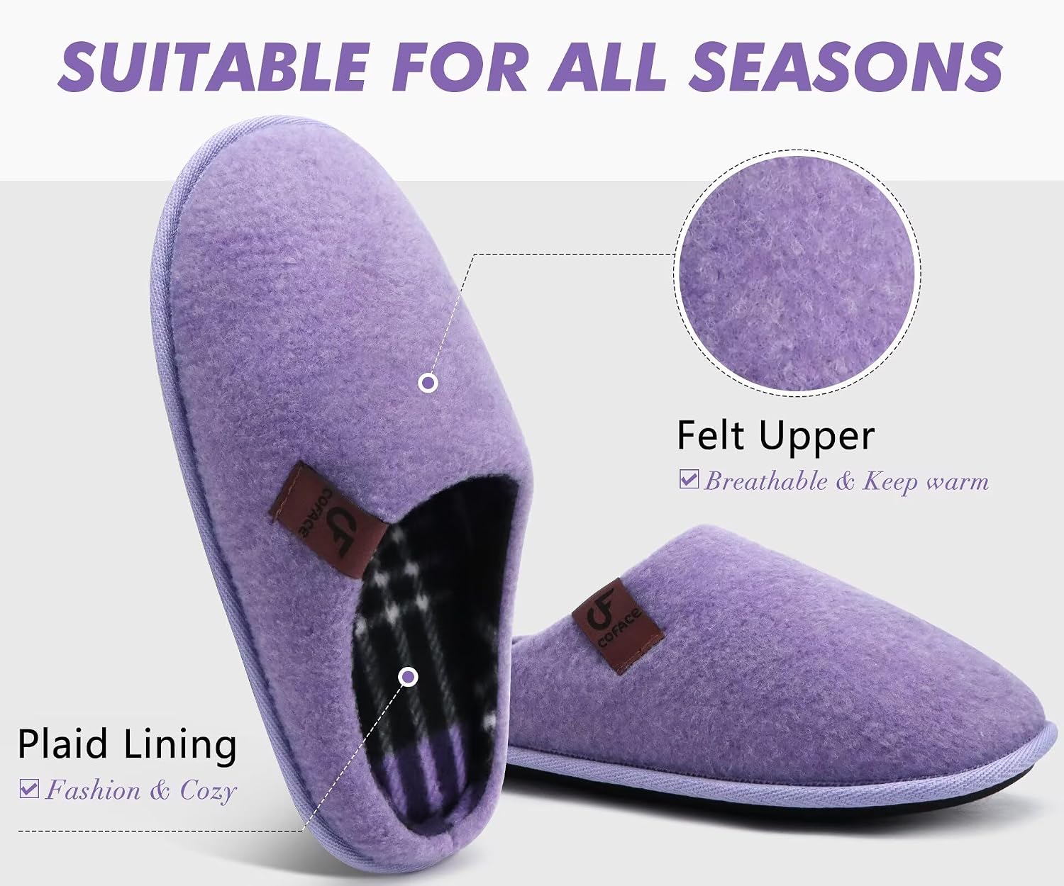 COFACE Unisex Mens Womens Cozy Memory Foam Scuff Slippers Casual Slip On Warm House Shoes Indoor/Outdoor Felt Sandal Slippers Size 4-15