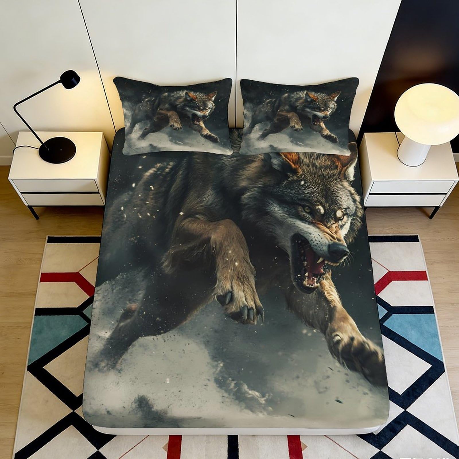 Jqzkxnhpbr Style-2 3D Printed Wolf Howling Fitted Sheet Microfiber Soft Dark Forest Mattress Cover For Bedroom Dorm Room Décor Protection 90X200x25cm