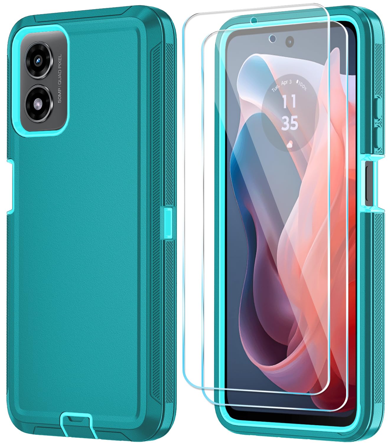 Qinmay for Motorola Moto G 5G 2024 Case with HD Screen Protector, Shockproof 3-Layer Cover for Motorola Moto G 5G 2024 (Moto G 5G 2024,LakeSkyBlue)