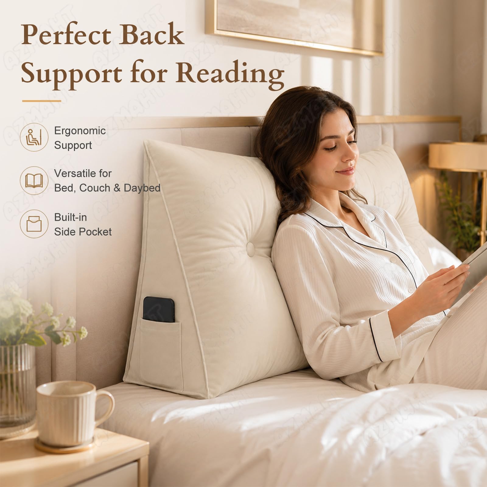 Cojin Respaldo Sofa Cojines Grandes Respaldo Cama Cuña Triangular Almohada | Cojin Respaldo Sofa Cama Cuña Almohada Triangular Lectura Lumbar Ergonomico Confortable Funda Lavable Bolsillos