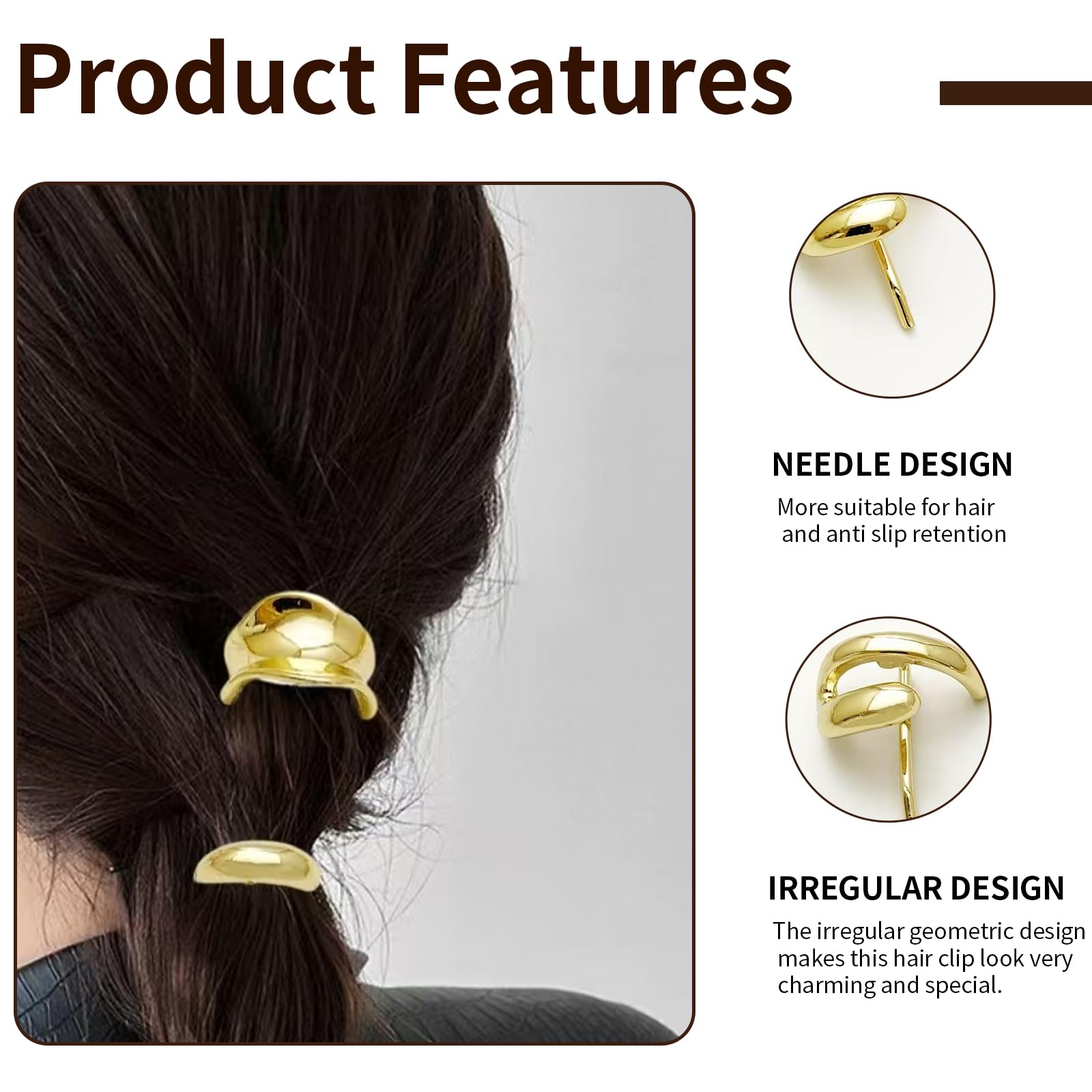 3 horquillas doradas para el pelo para mujer, pequeñas, de metal, para coletas altas, pinzas decorativas para el pelo, pinzas para el pelo con cola de pony, pinzas para el pelo francés
