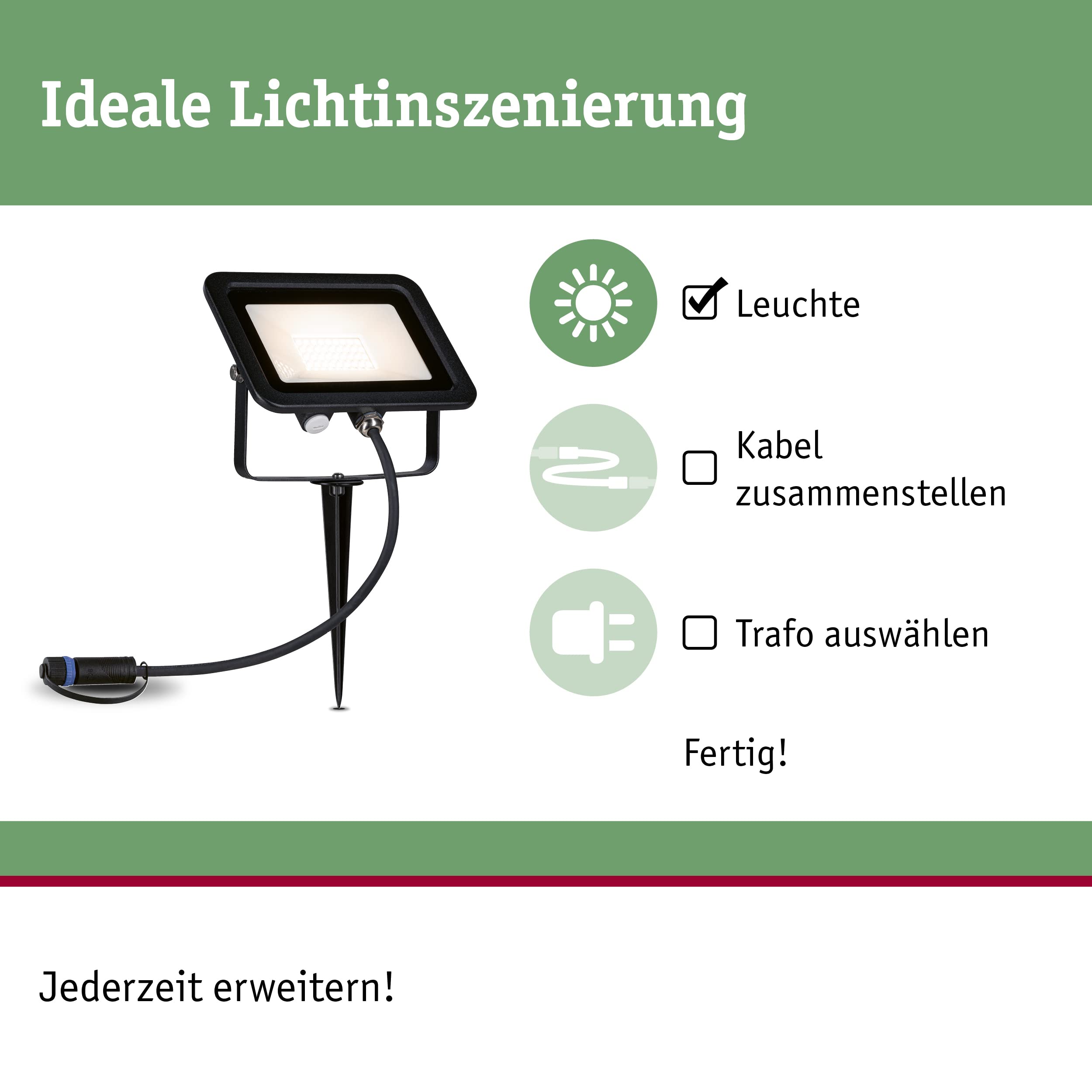 Paulmann Plug & Shine LED Außenleuchte Gartenstrahler Fluter IP65 Warmweiß 15,5 Watt Schwarz Aluminium 3000 K