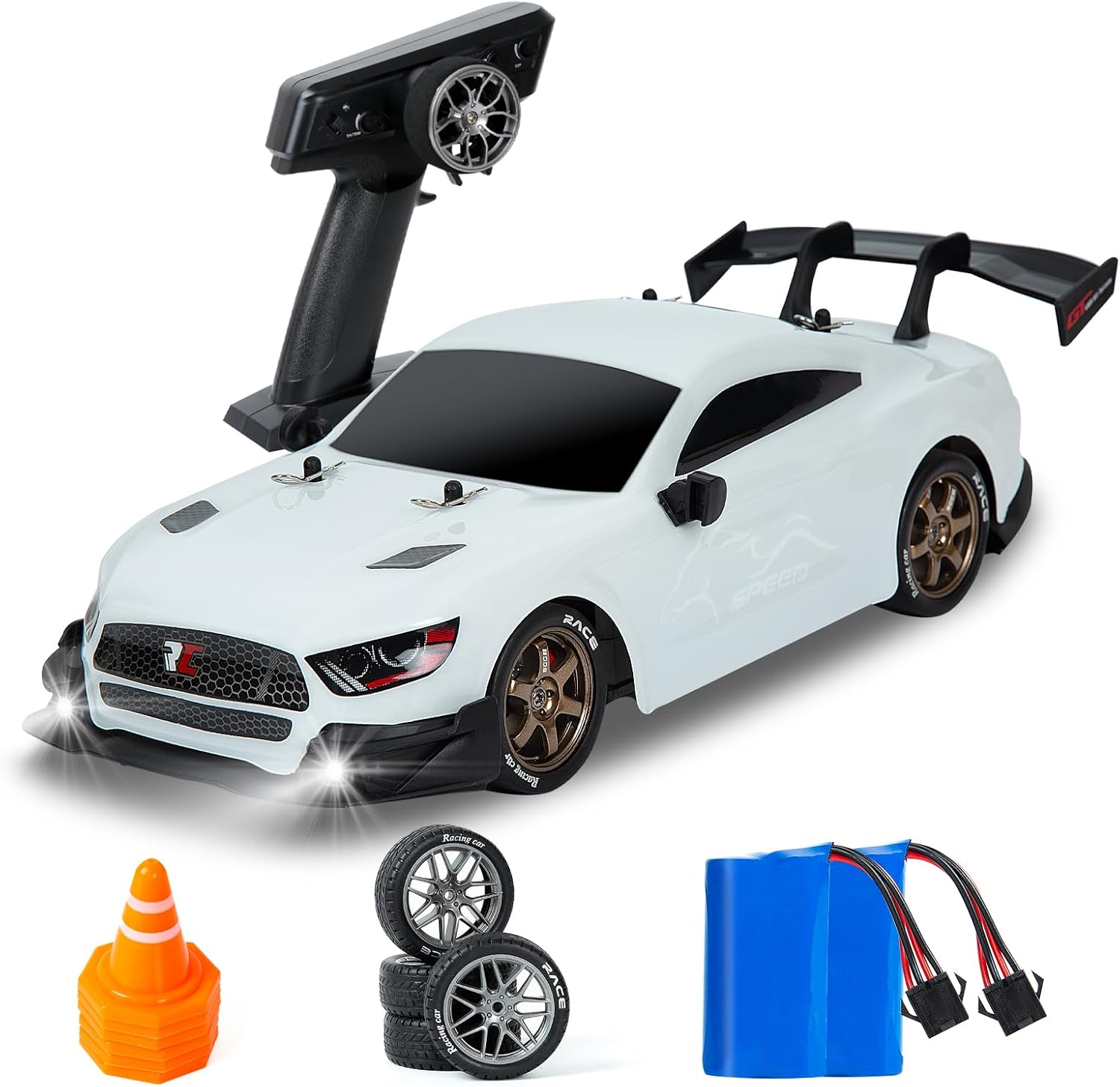 Remote Controlled Car 114 Professional Remote Controlled Drift Car with Proportional Steering and Accelerator Pedal 4WD GT Drift RC Cars Hobby Class Toy for Adults Boys White