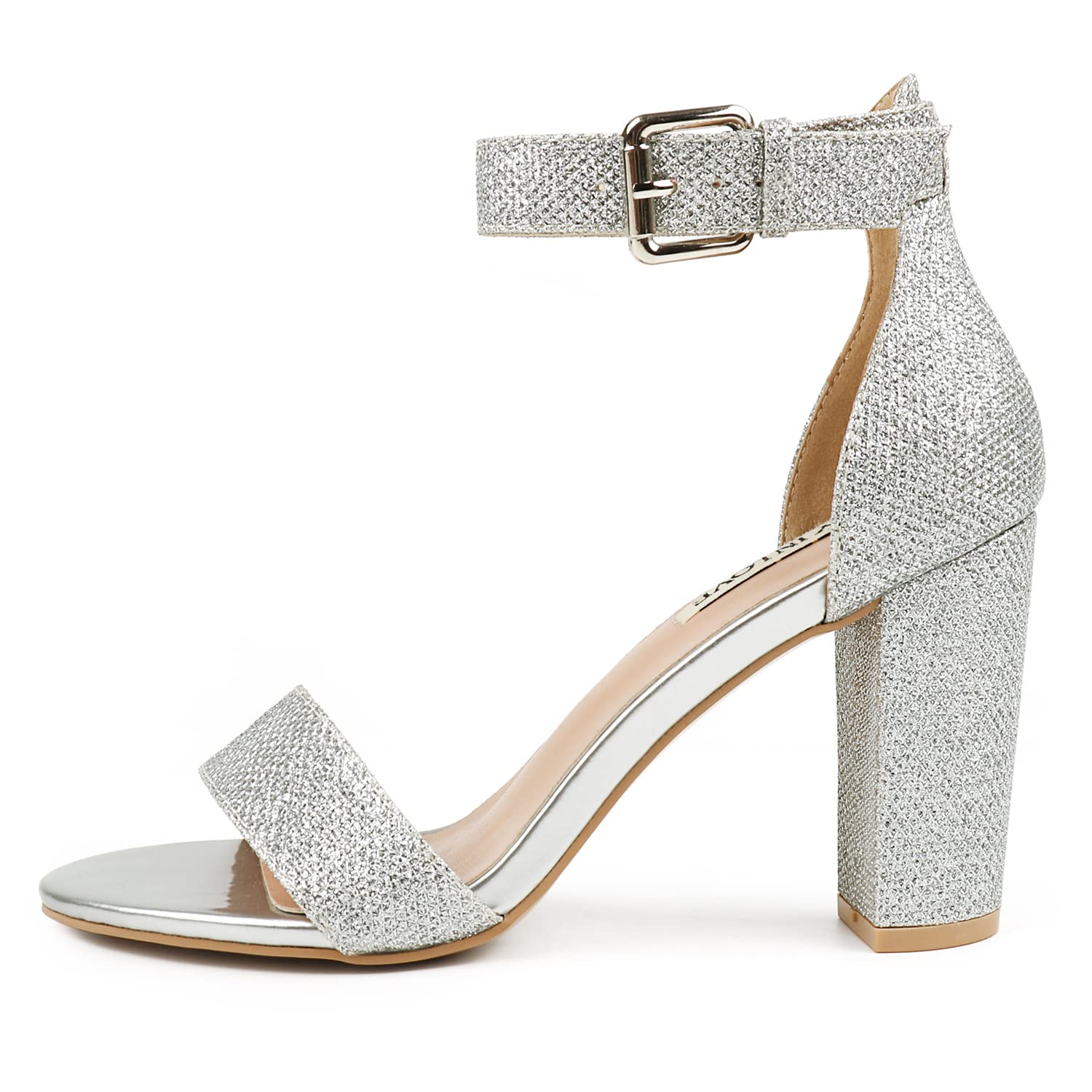 Photo 1 of JOY IN LOVE Womens 3.5" Block Heel Ankle Strap Sandals, Silver Glitter, 7.5