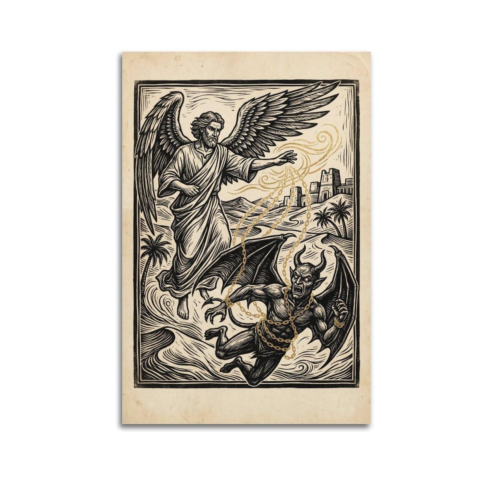 OKNGB Archangel Raphael Poster Asmodeus Binding Sacred Demon Battle Decorative Painting Canvas Art Picture 20x30inch(50x75cm)