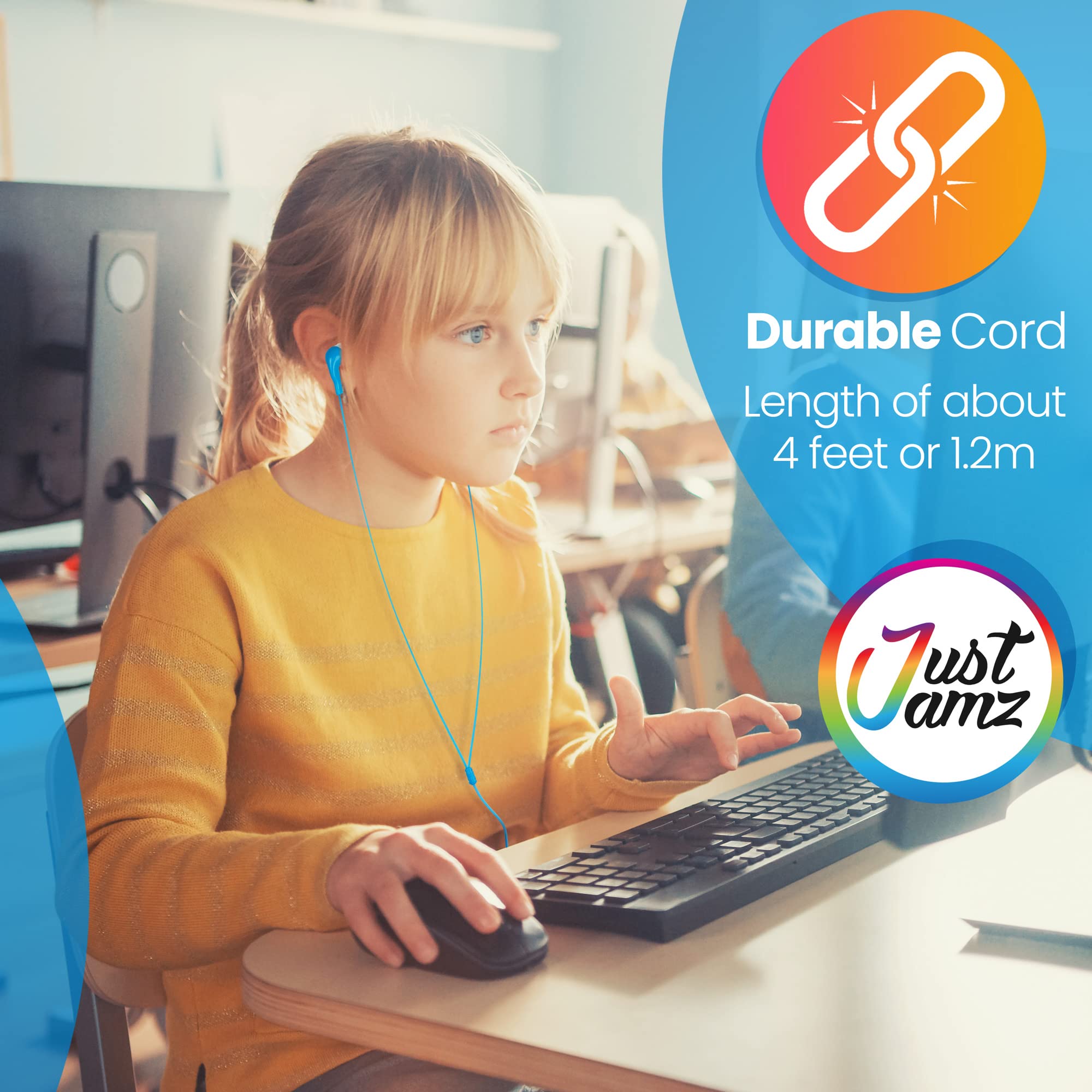 JustJamz® Basic | Confezione da 100 auricolari Jelly Roll | Jack audio da 3,5 mm per iPhone, Android e laptop | Cuffie usa e getta per bambini e adulti | Colori assortiti