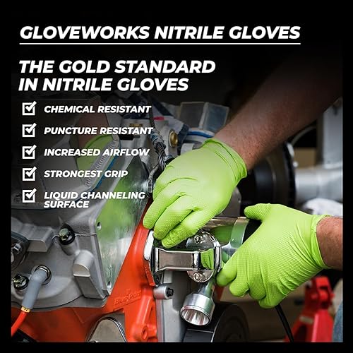 Miniatura 5 de GLOVEWORKS Guantes desechables industriales de nitrilo verde HD, 8 mil, sin látex, textura de diamante elevado, mediano, caja de 100