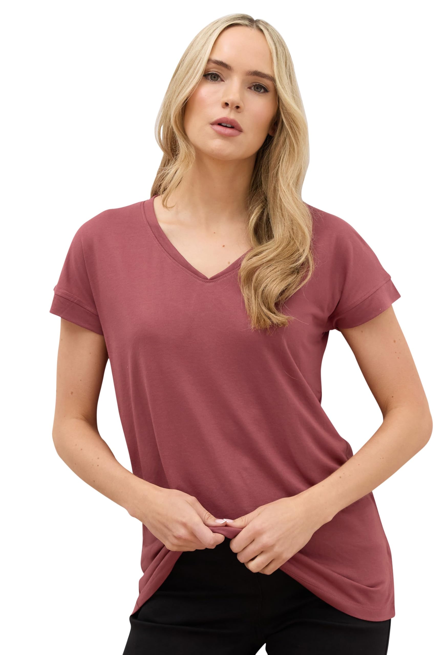 Long Tall Sally Women's Coral Tall V-Neck Modal T-Shirt In | Size: 12