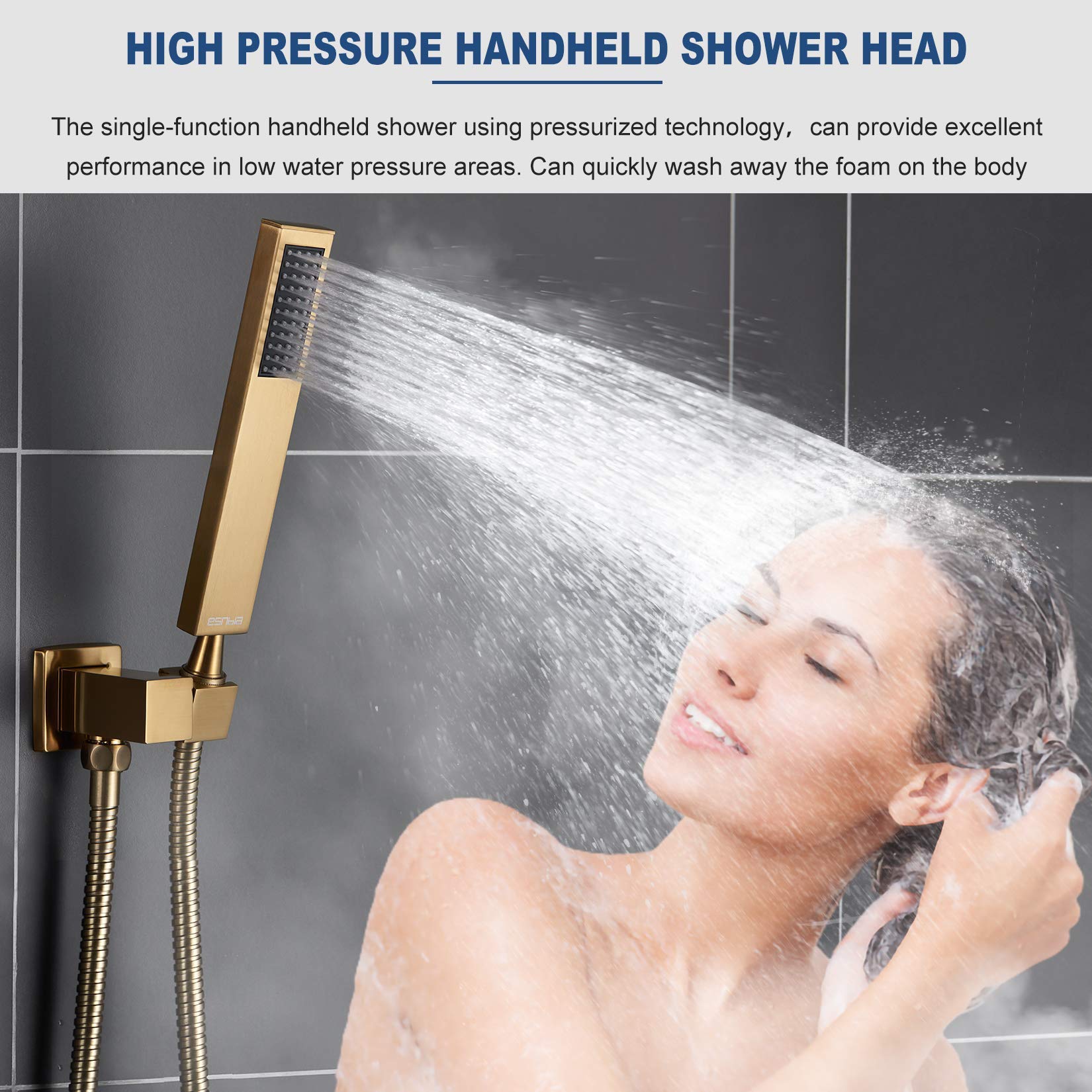 ESNBIA Shower System, Bathroom 12 Inches Rain Shower Head with Handheld